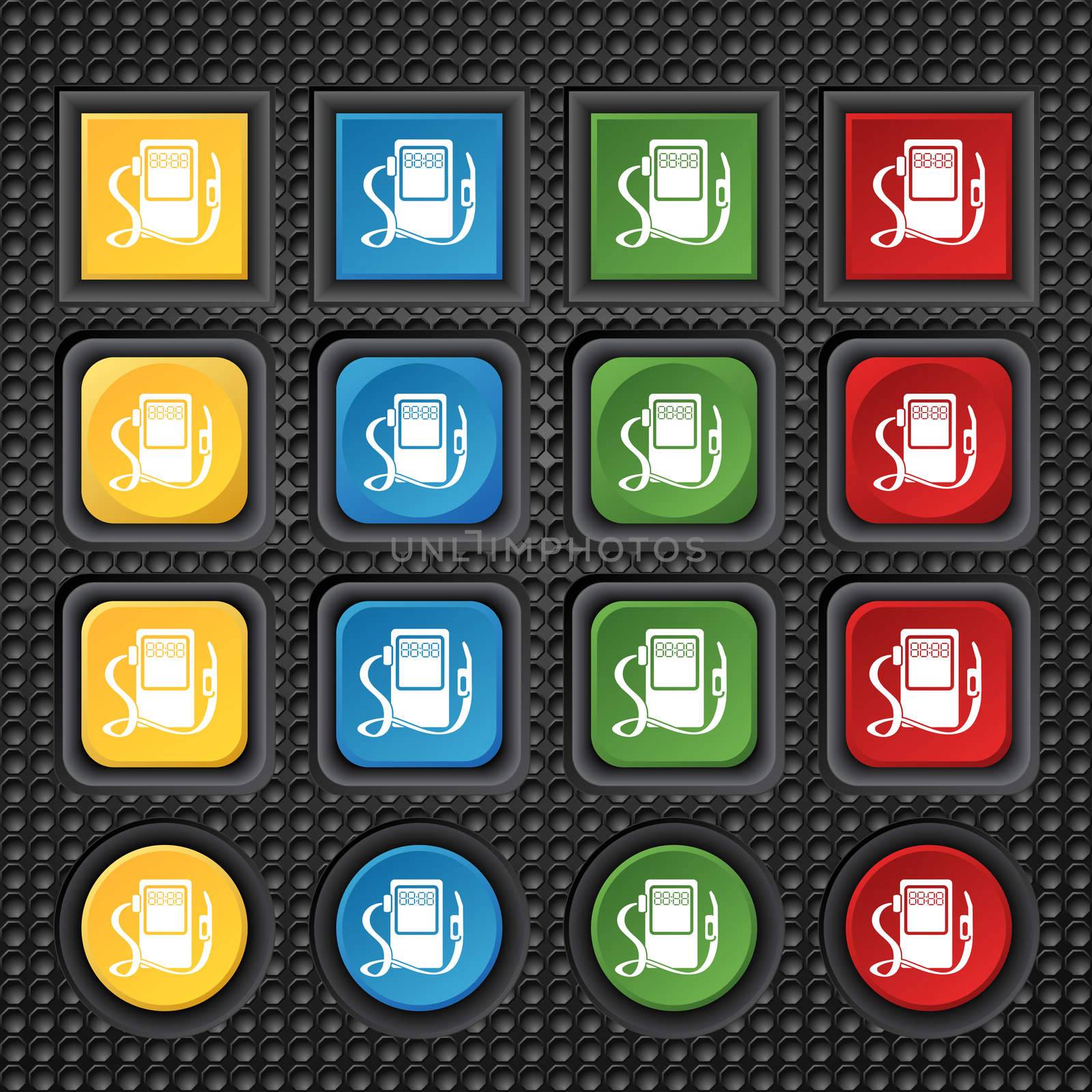 Gas, fuel station sign icon. symbol. Set of colored buttons. illustration