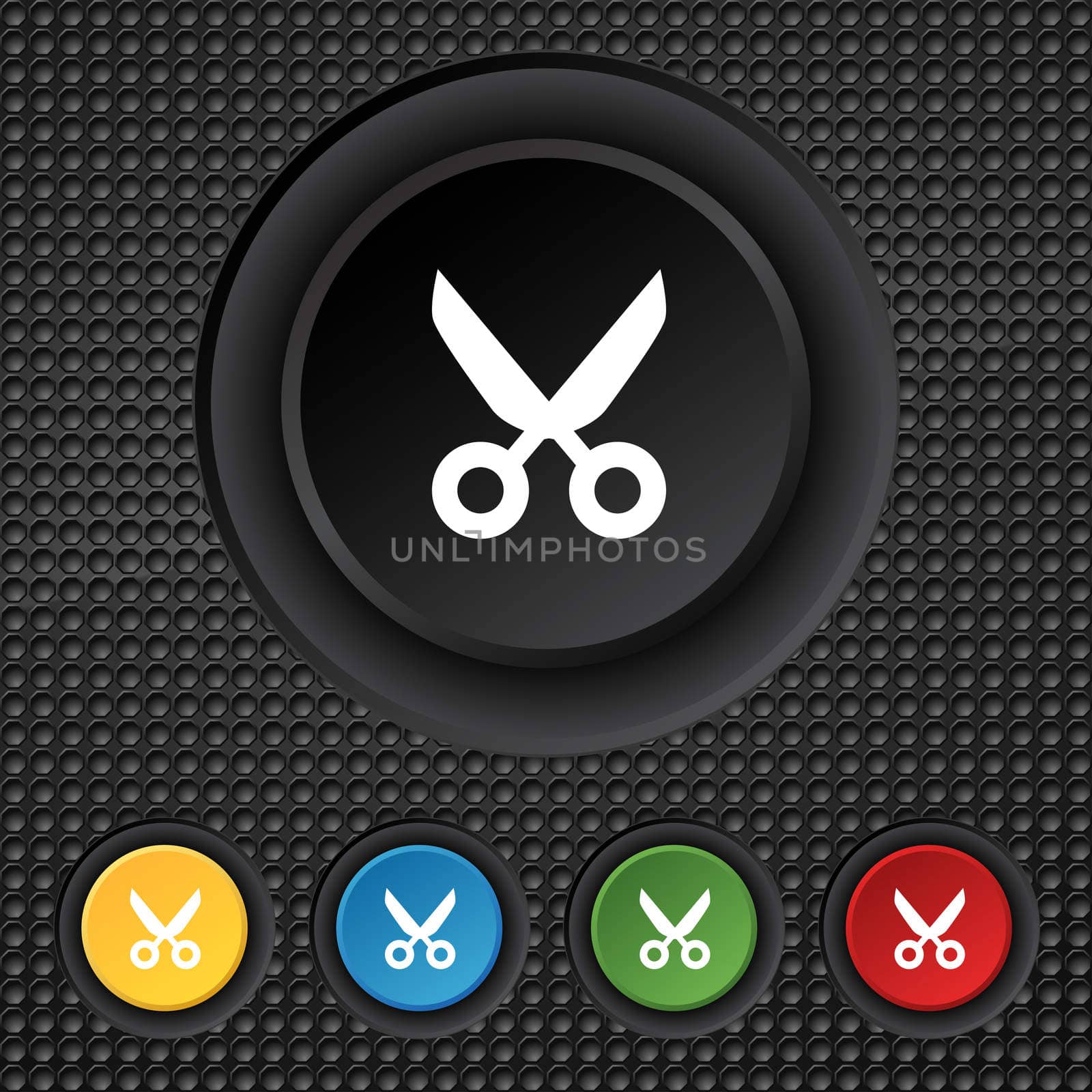 Scissors hairdresser sign icon. Tailor symbol. Set colourful buttons. illustration