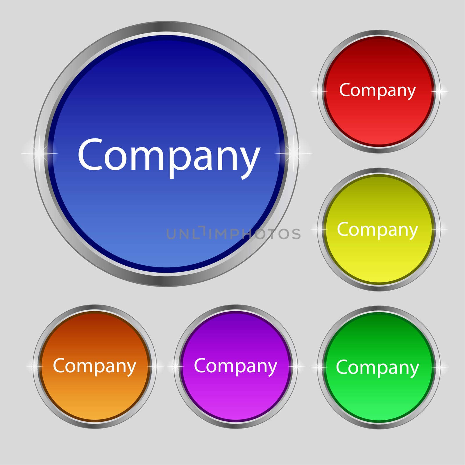 company sign icon. tradition symbol. Business abstract circle logo. Set of colored buttons. illustration