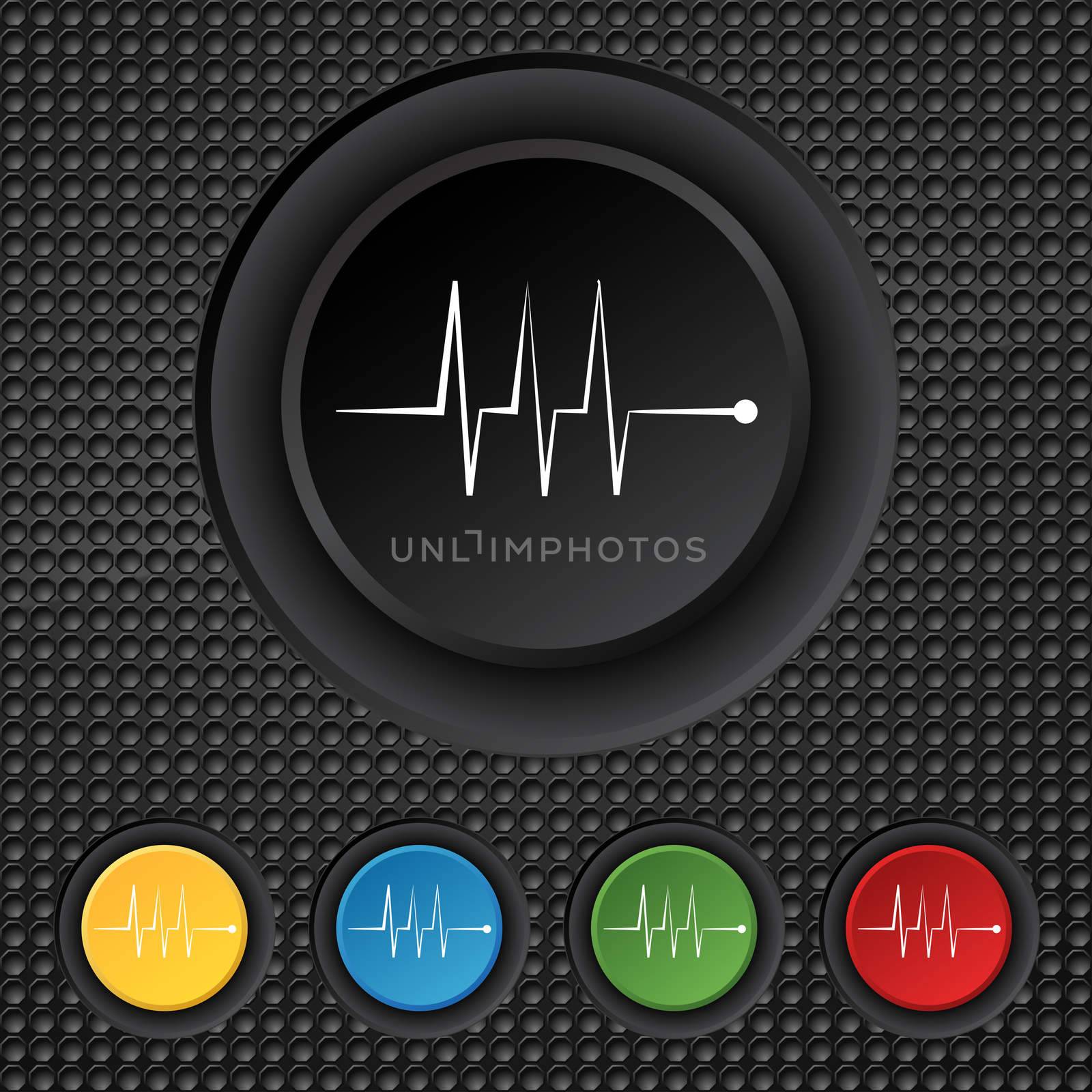 Cardiogram monitoring sign icon. Heart beats symbol. Set colourful buttons. illustration