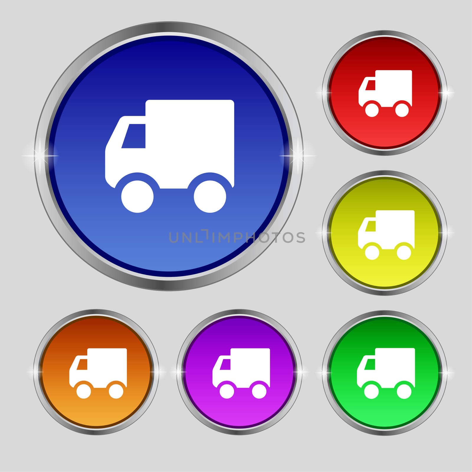 Delivery truck icon sign. Round symbol on bright colourful buttons.  by serhii_lohvyniuk