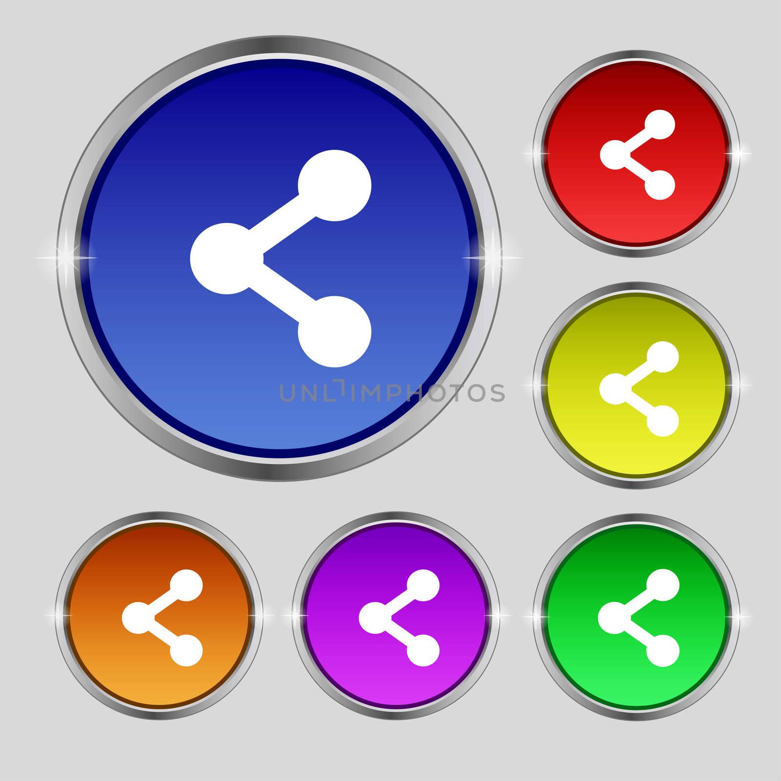 Share icon sign. Round symbol on bright colourful buttons. illustration