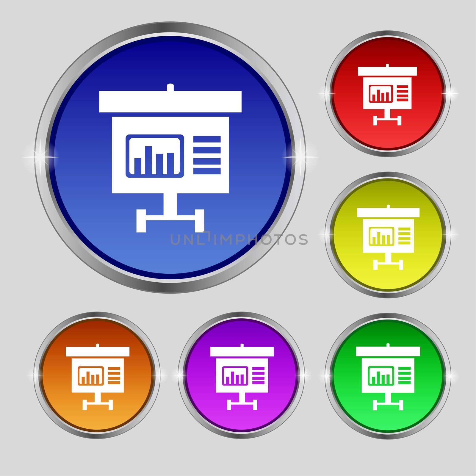 Graph icon sign. Round symbol on bright colourful buttons.  by serhii_lohvyniuk