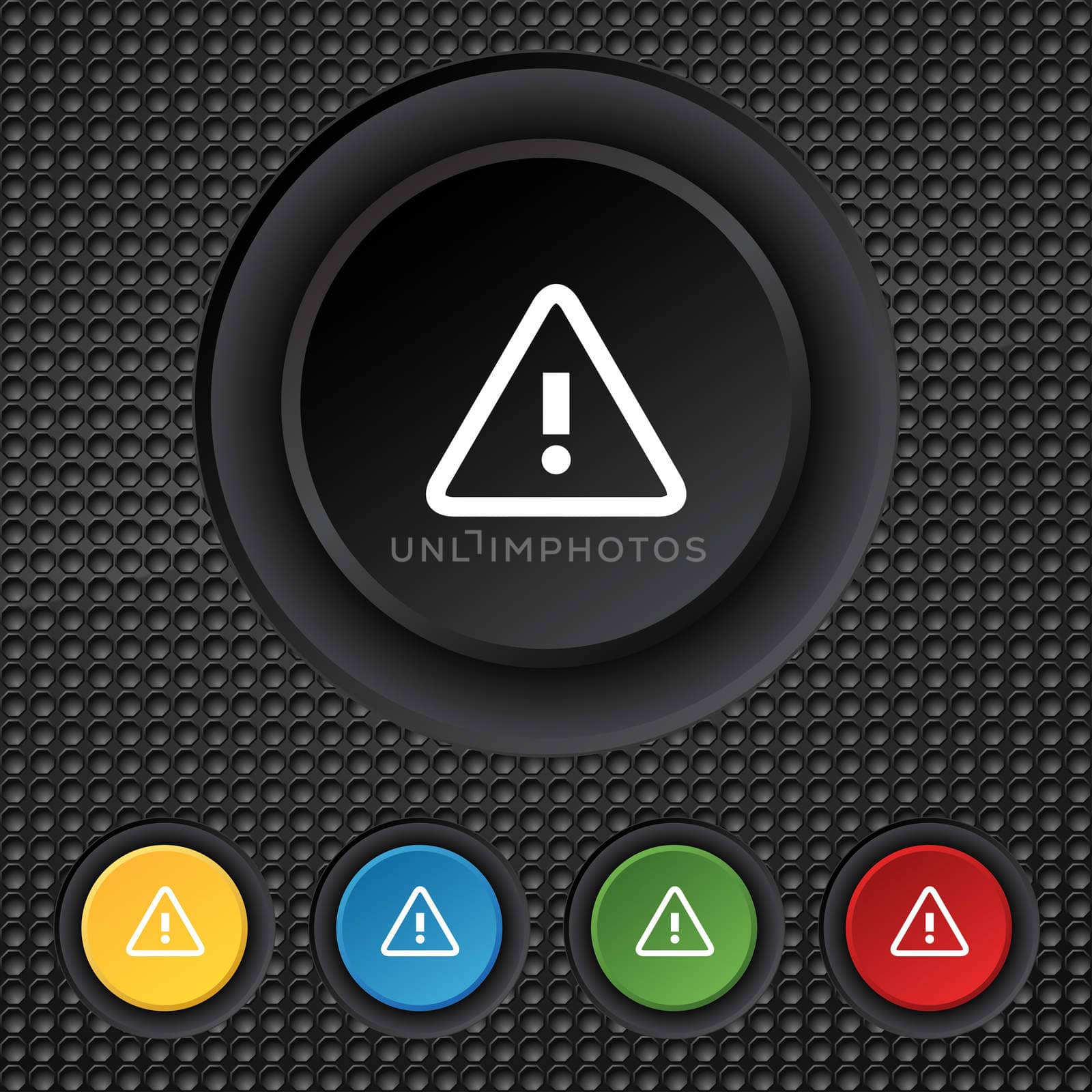 Attention caution sign icon. Exclamation mark. Hazard warning symbol. Set colour buttons.  by serhii_lohvyniuk
