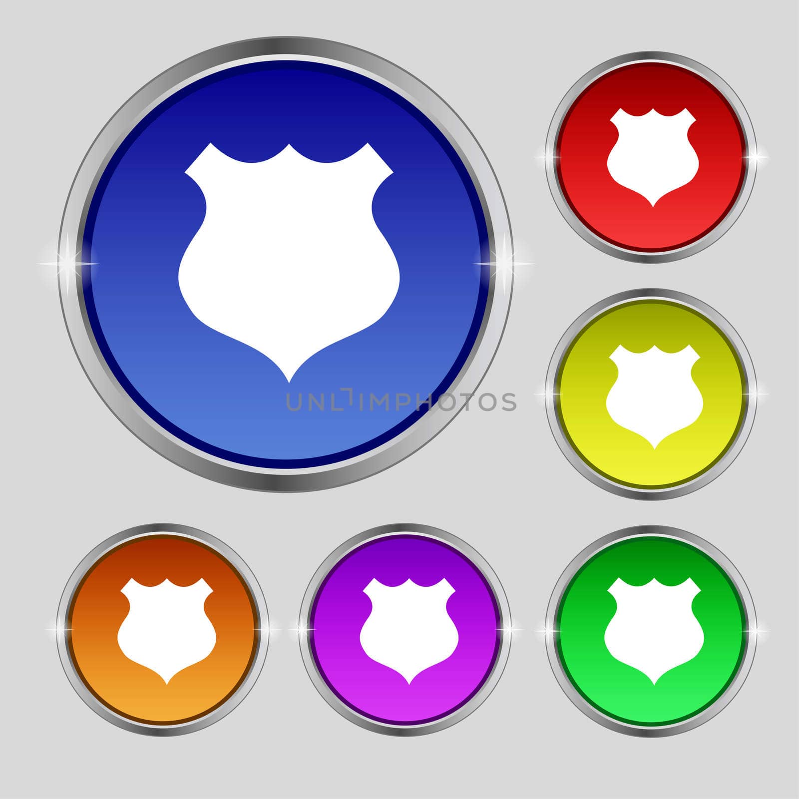 shield icon sign. Round symbol on bright colourful buttons. illustration