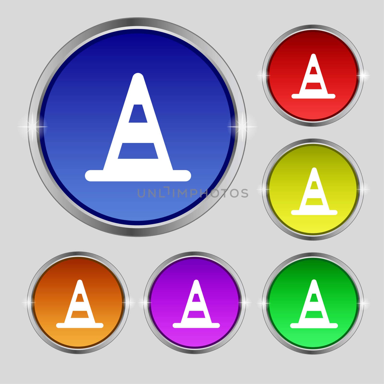 road cone icon sign. Round symbol on bright colourful buttons. illustration