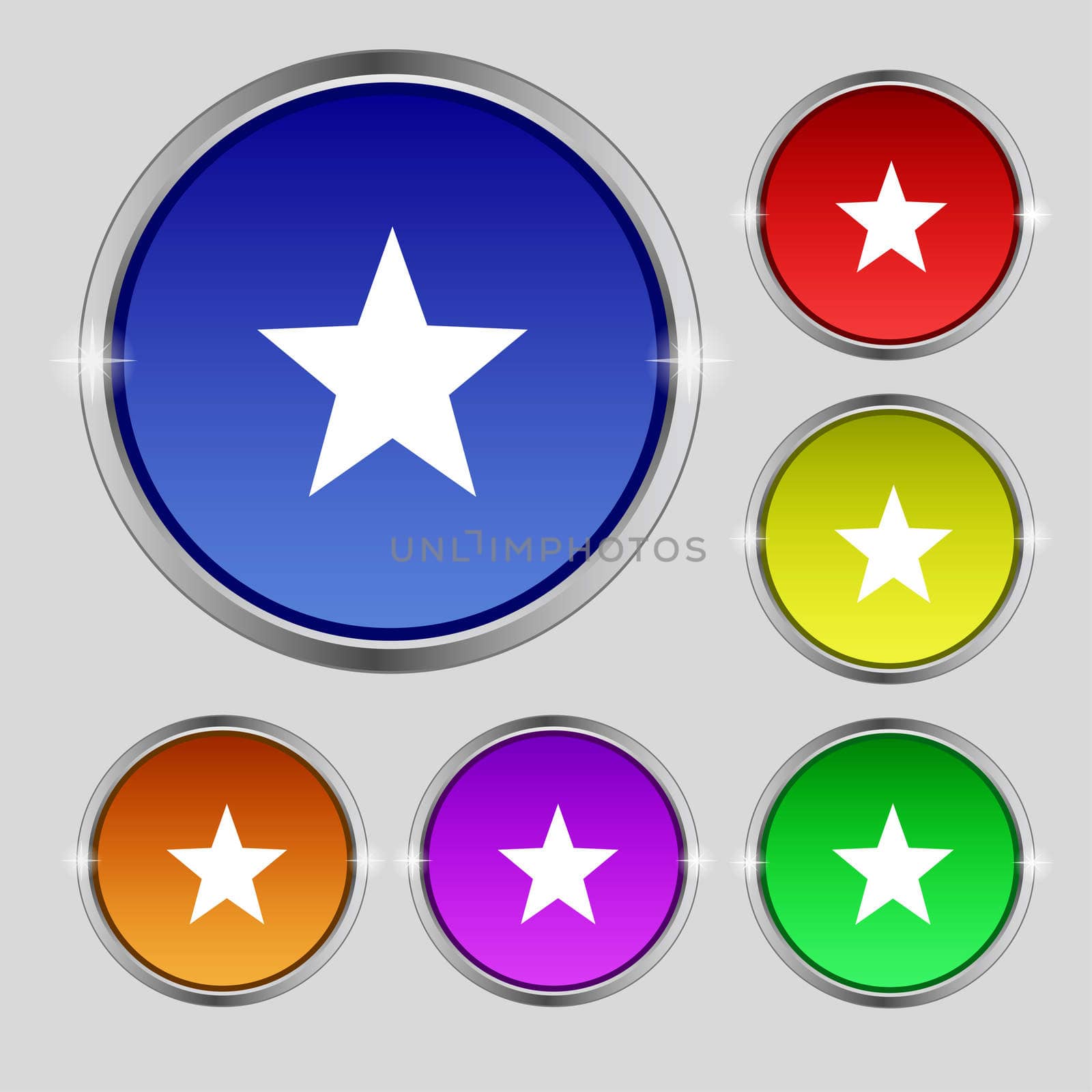 Star, Favorite icon sign. Round symbol on bright colourful buttons. illustration