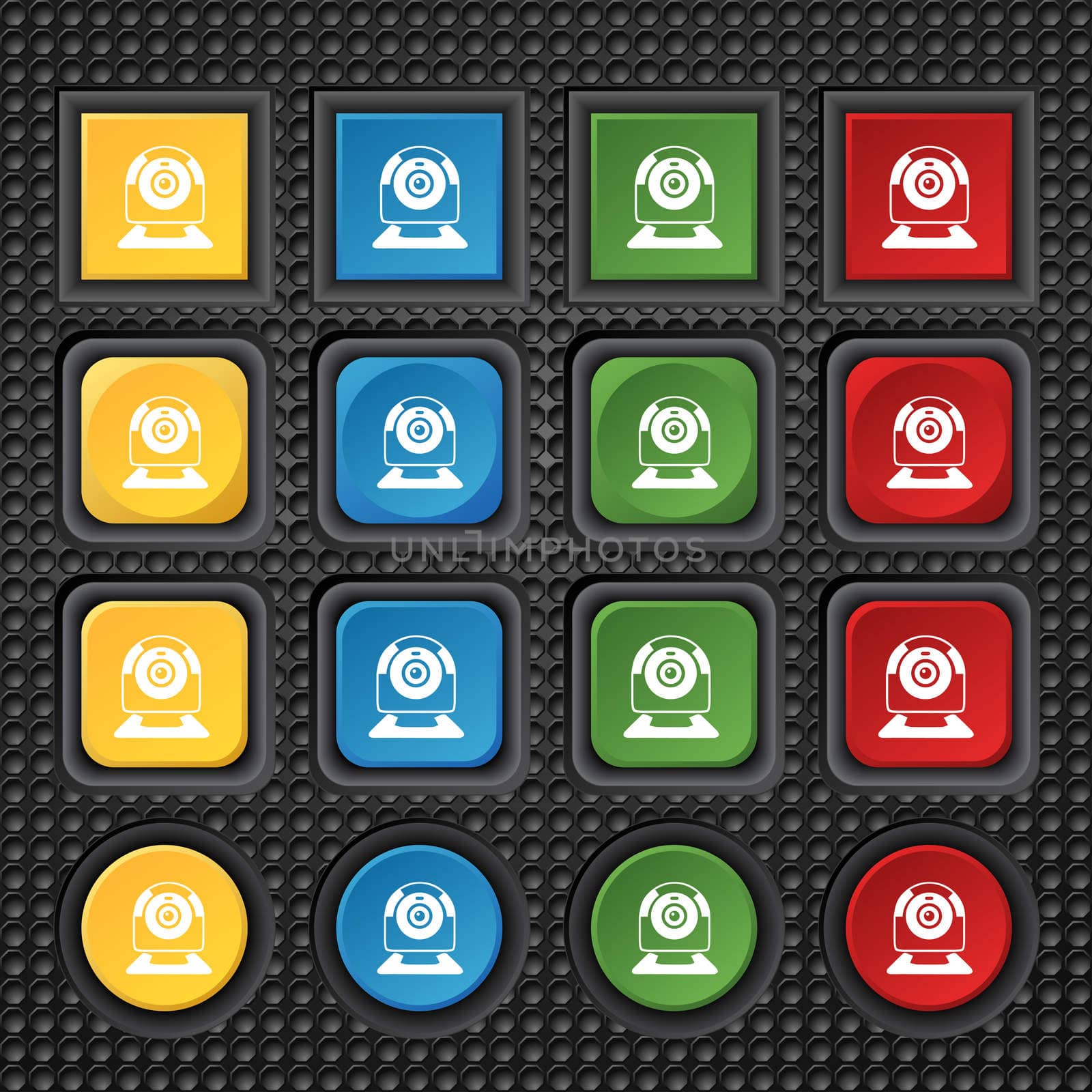 Webcam sign icon. Web video chat symbol. Camera chat. Set of colored buttons.  by serhii_lohvyniuk