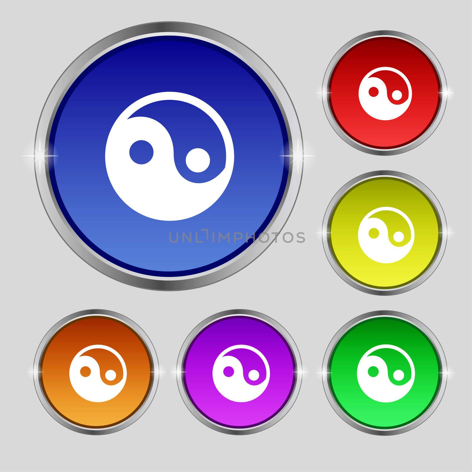 Ying yang icon sign. Round symbol on bright colourful buttons. illustration