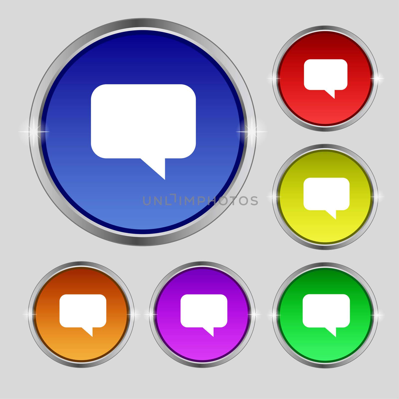 speech bubble, Chat think icon sign. Round symbol on bright colourful buttons. illustration