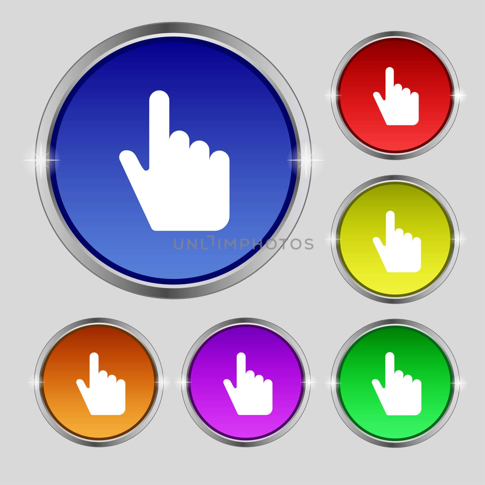 cursor icon sign. Round symbol on bright colourful buttons.  by serhii_lohvyniuk
