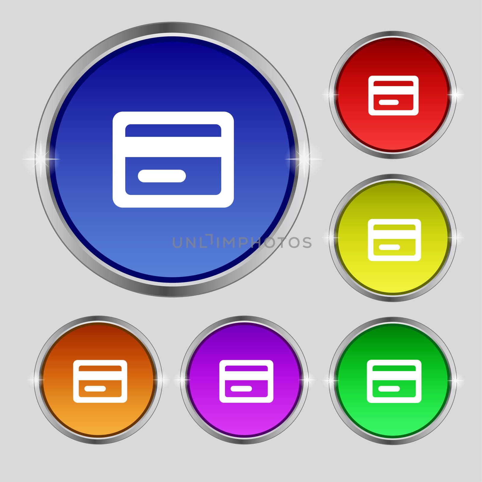 credit card icon sign. Round symbol on bright colourful buttons.  by serhii_lohvyniuk