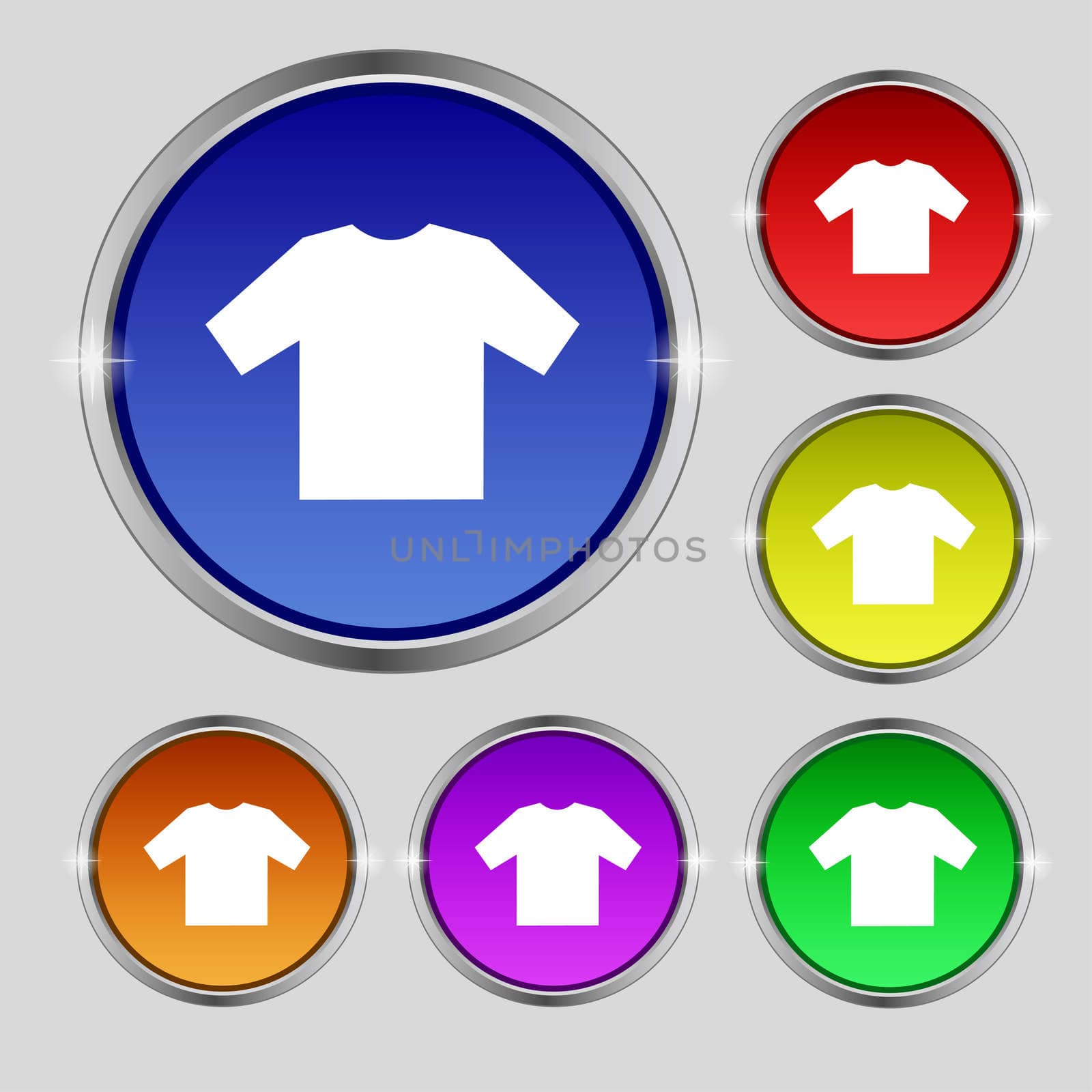 t-shirt icon sign. Round symbol on bright colourful buttons. illustration
