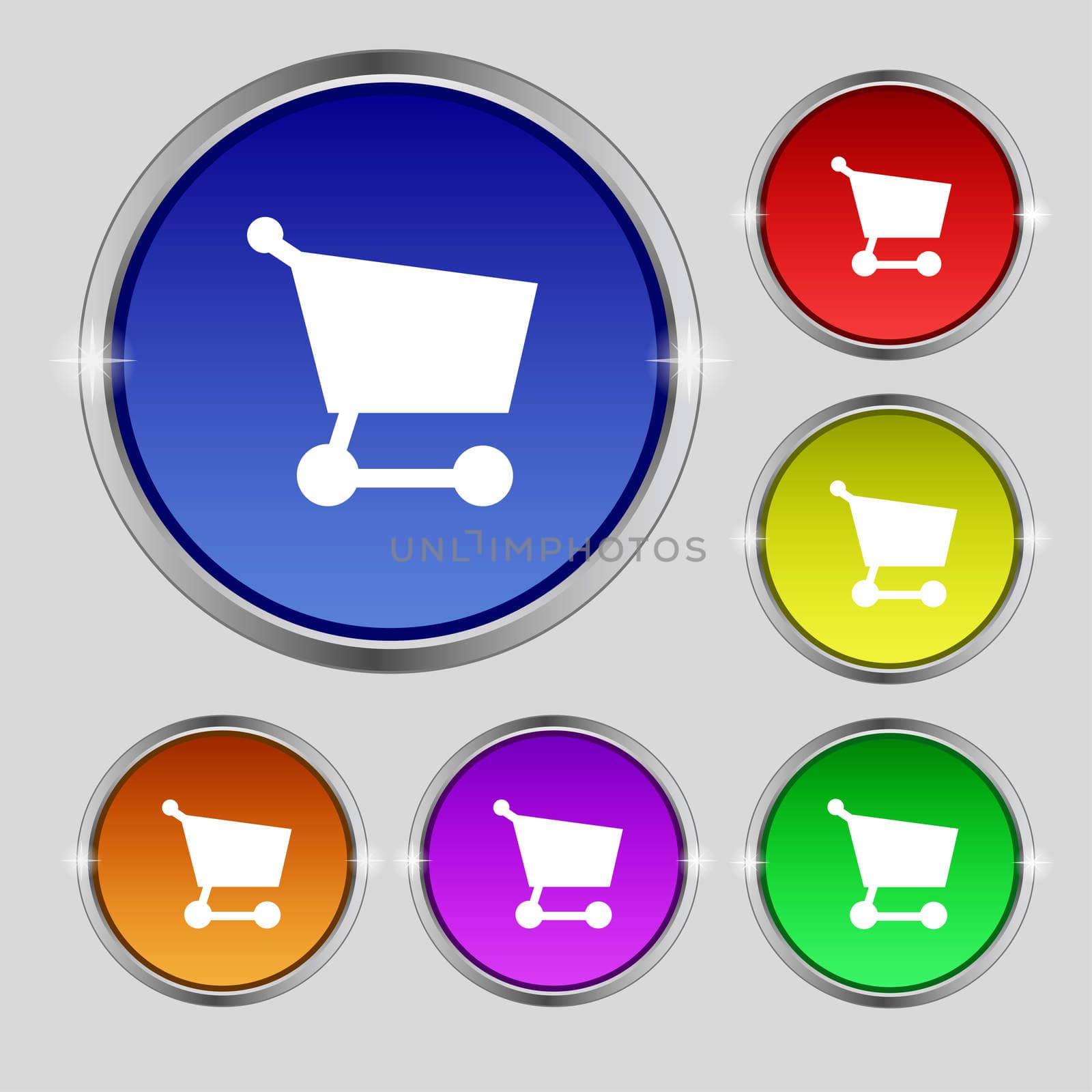 Shopping basket icon sign. Round symbol on bright colourful buttons.  by serhii_lohvyniuk