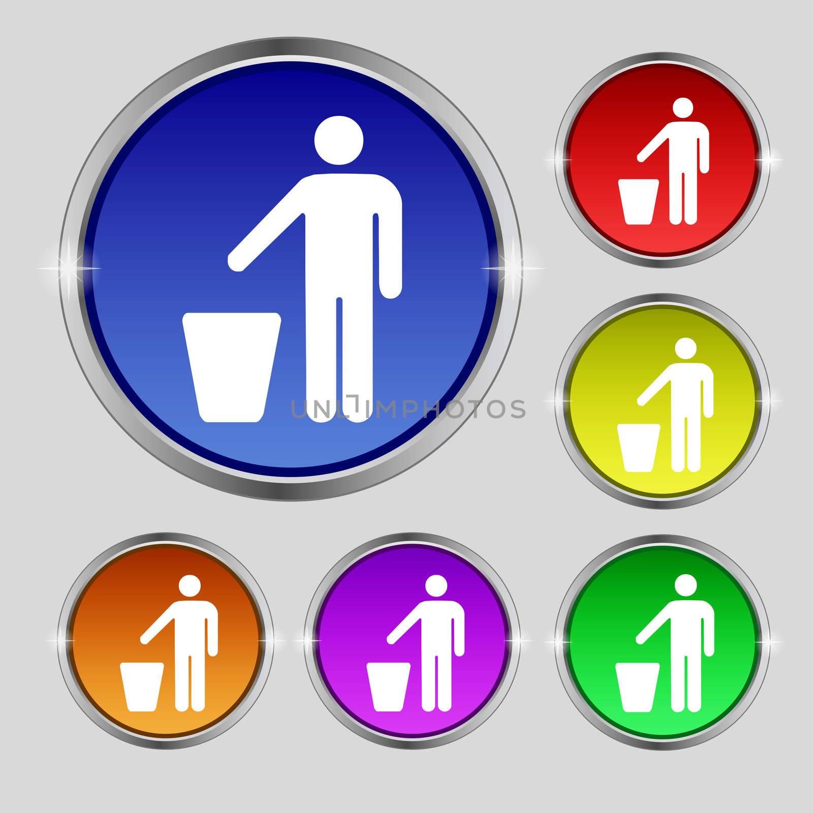 throw away the trash icon sign. Round symbol on bright colourful buttons.  by serhii_lohvyniuk