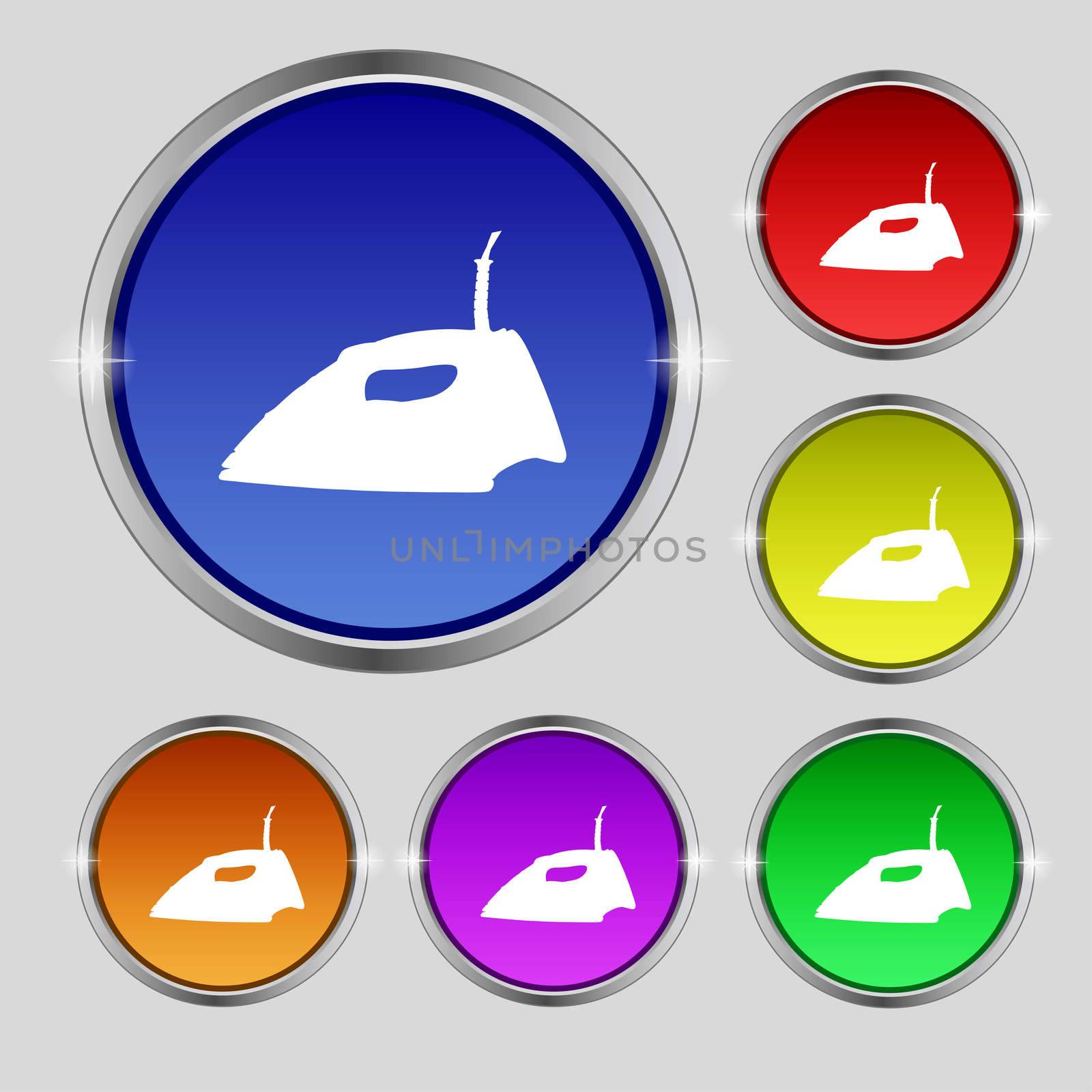 Iron icon sign. Round symbol on bright colourful buttons. illustration