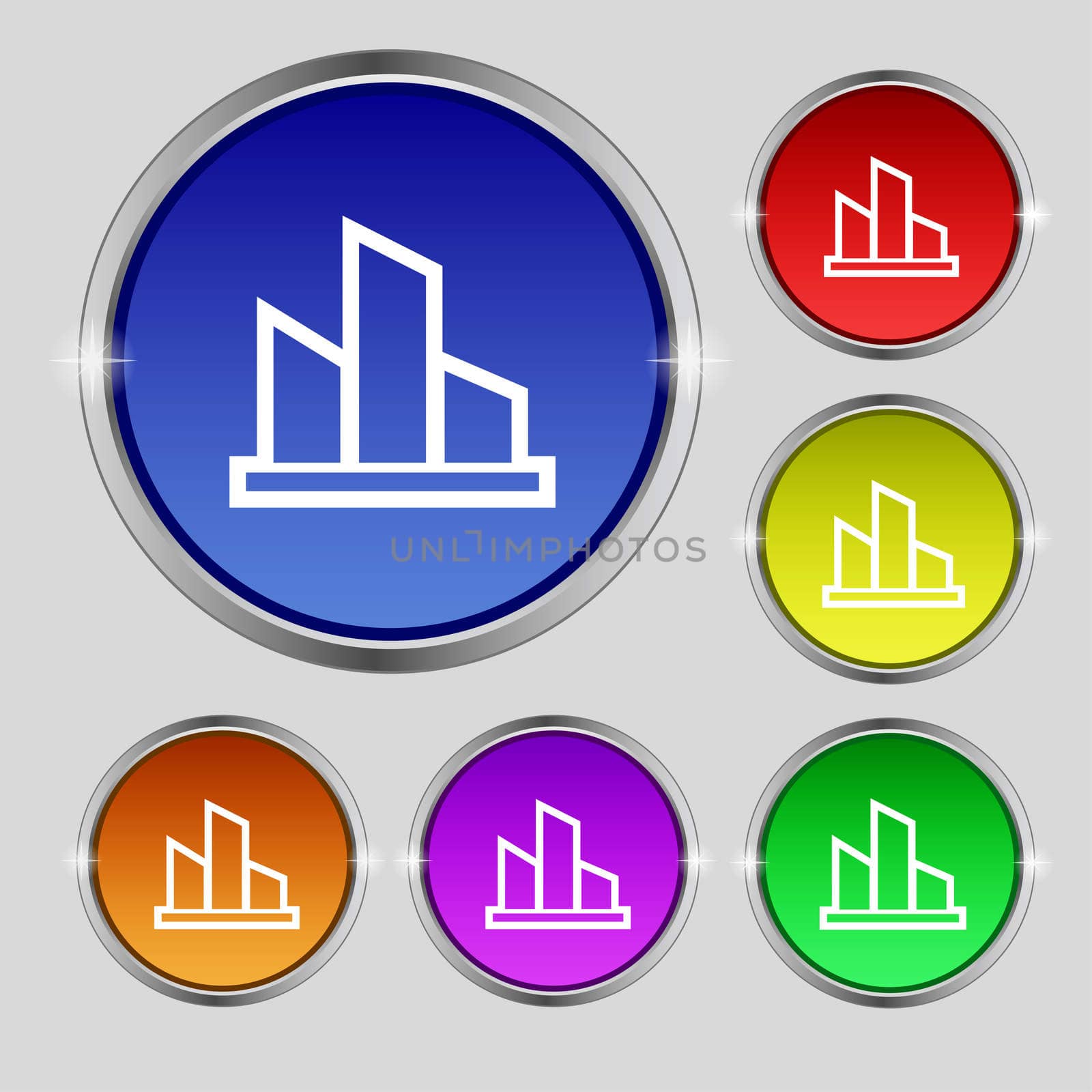 Diagram icon sign. Round symbol on bright colourful buttons.  by serhii_lohvyniuk