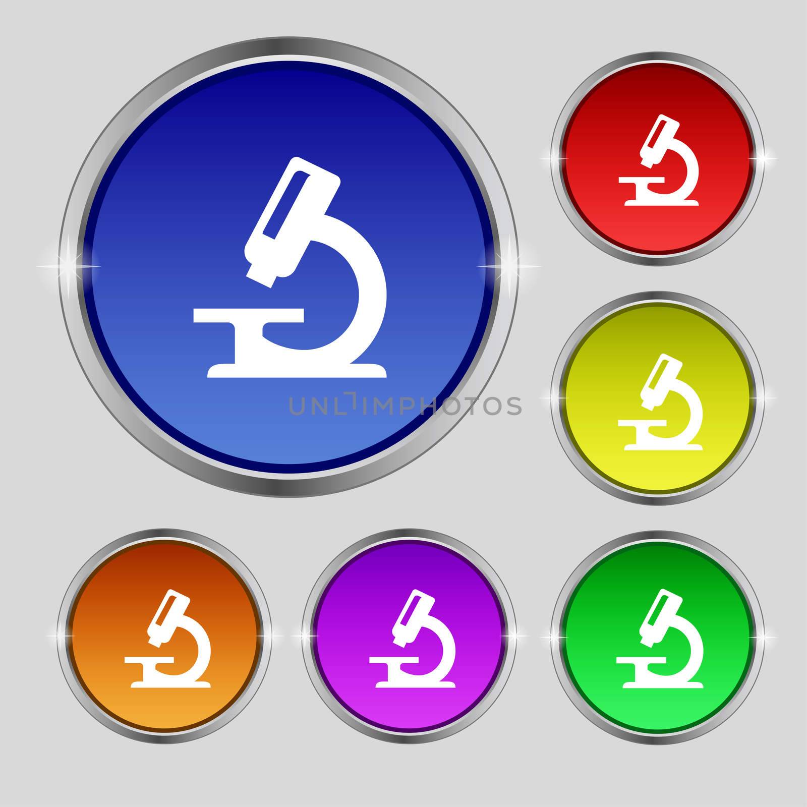 microscope icon sign. Round symbol on bright colourful buttons. illustration