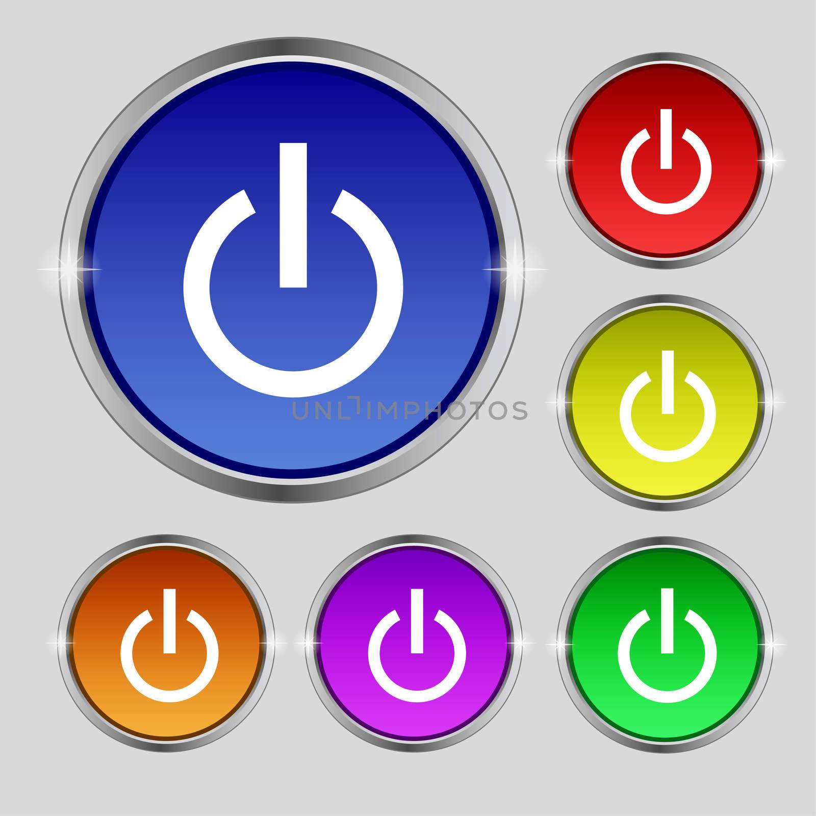 Power icon sign. Round symbol on bright colourful buttons. illustration
