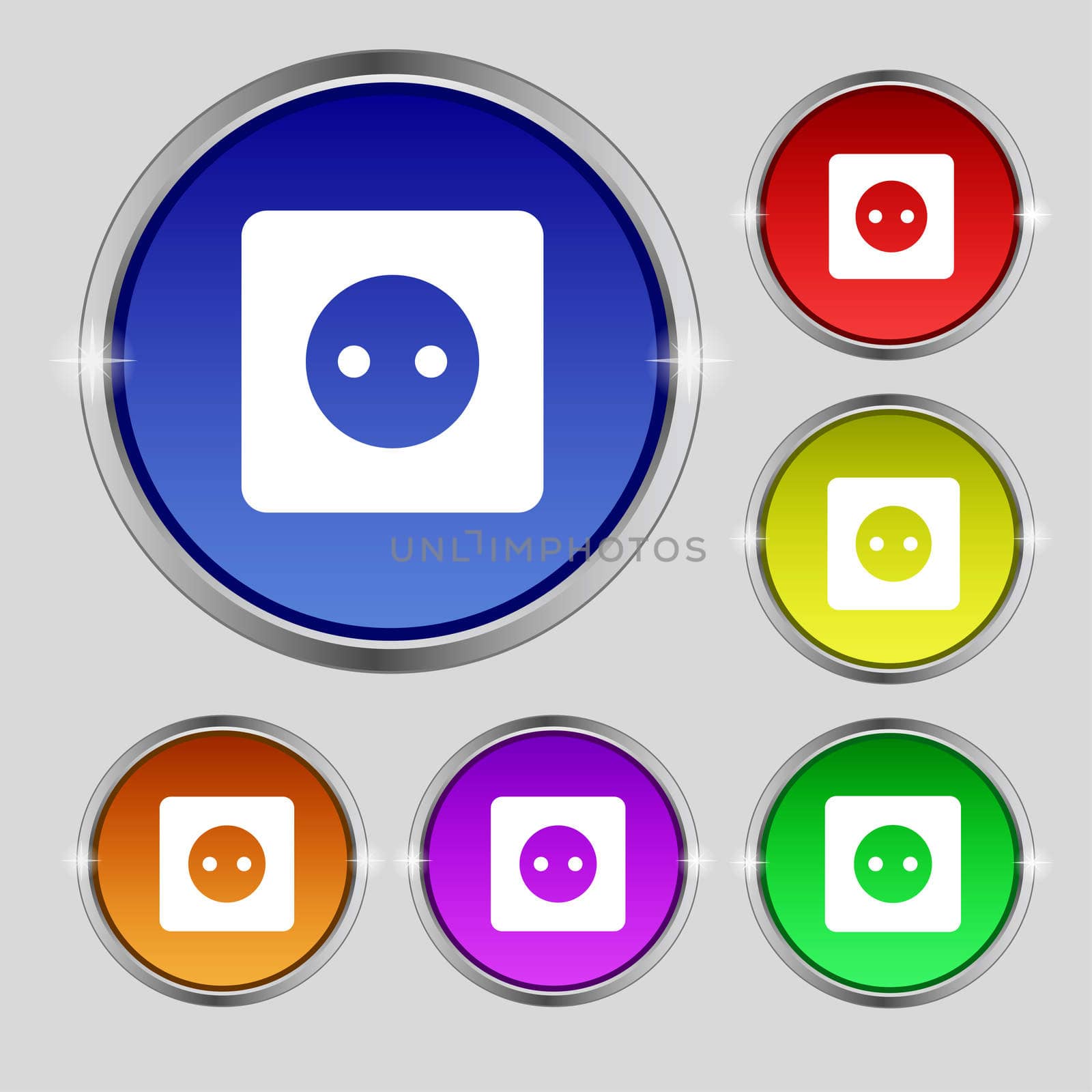 Electric plug, Power energy icon sign. Round symbol on bright colourful buttons. illustration