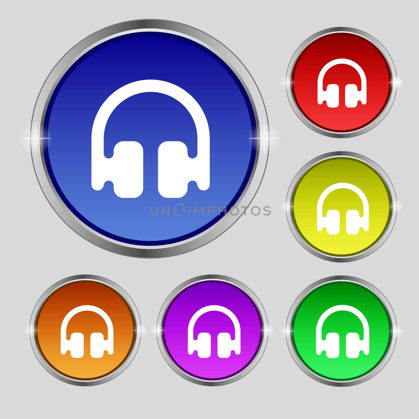 Headphones, Earphones icon sign. Round symbol on bright colourful buttons.  by serhii_lohvyniuk
