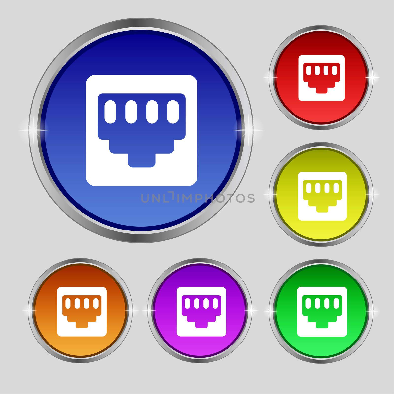 cable rj45, Patch Cord icon sign. Round symbol on bright colourful buttons.  by serhii_lohvyniuk