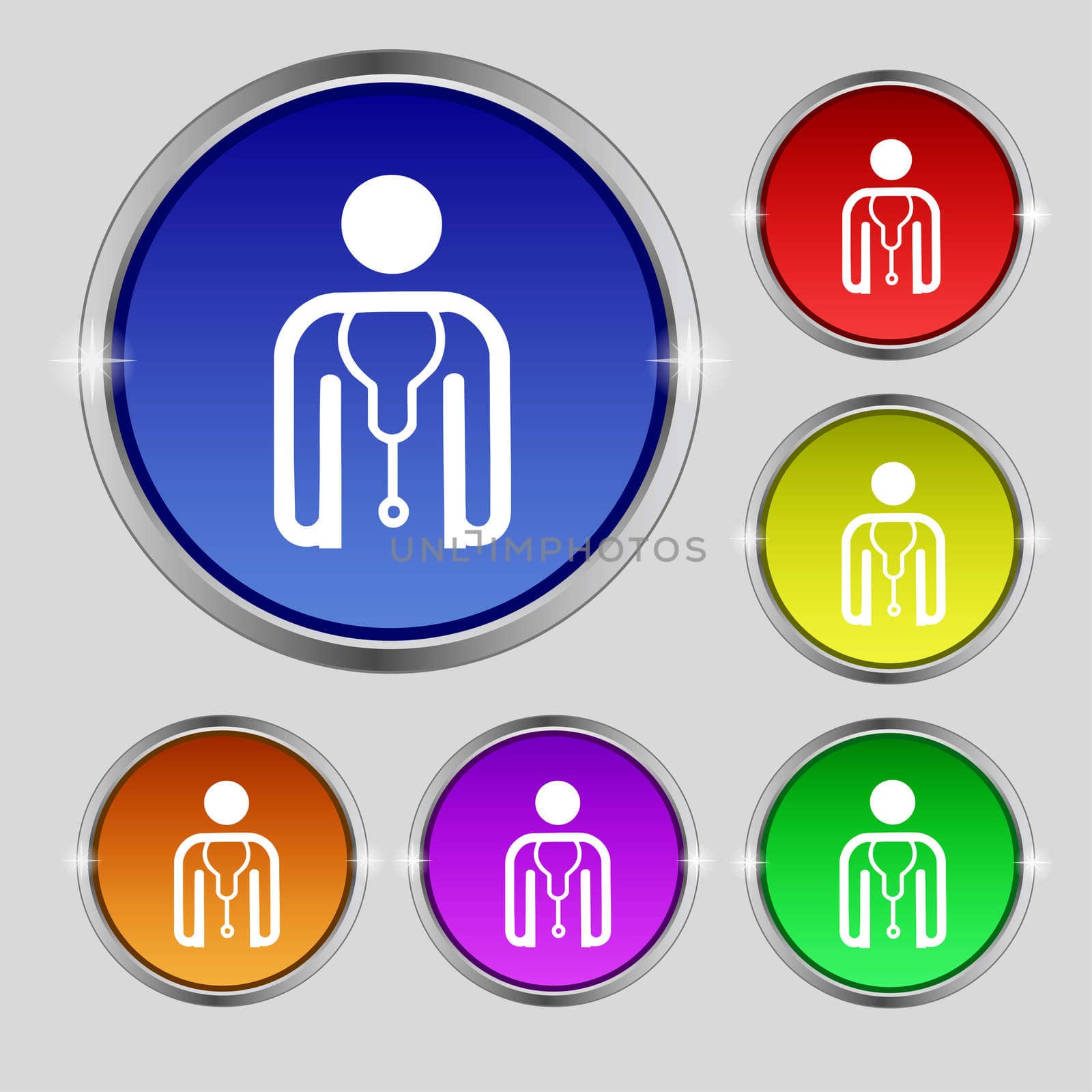 doctor icon sign. Round symbol on bright colourful buttons.  by serhii_lohvyniuk