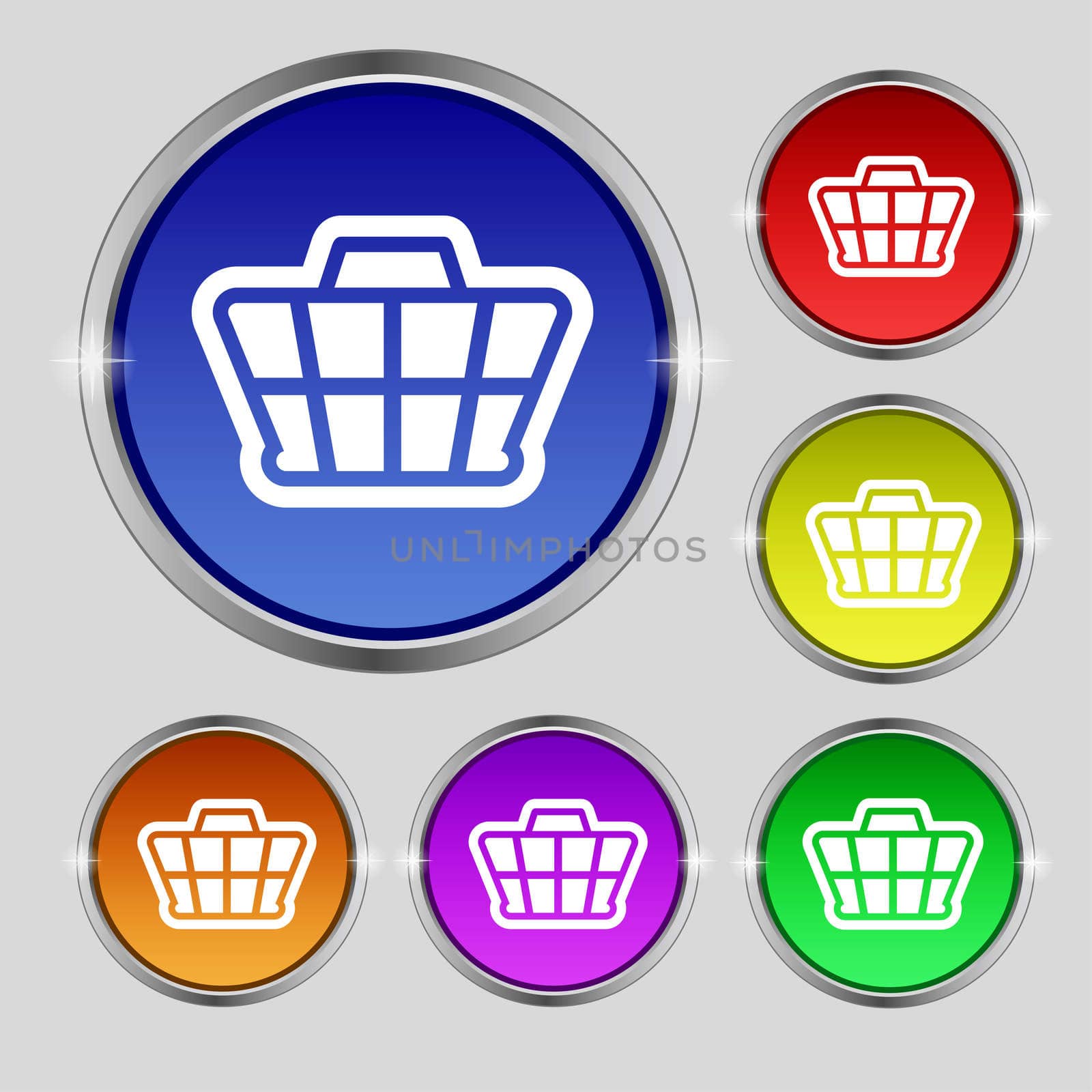 Shopping Cart icon sign. Round symbol on bright colourful buttons.  by serhii_lohvyniuk