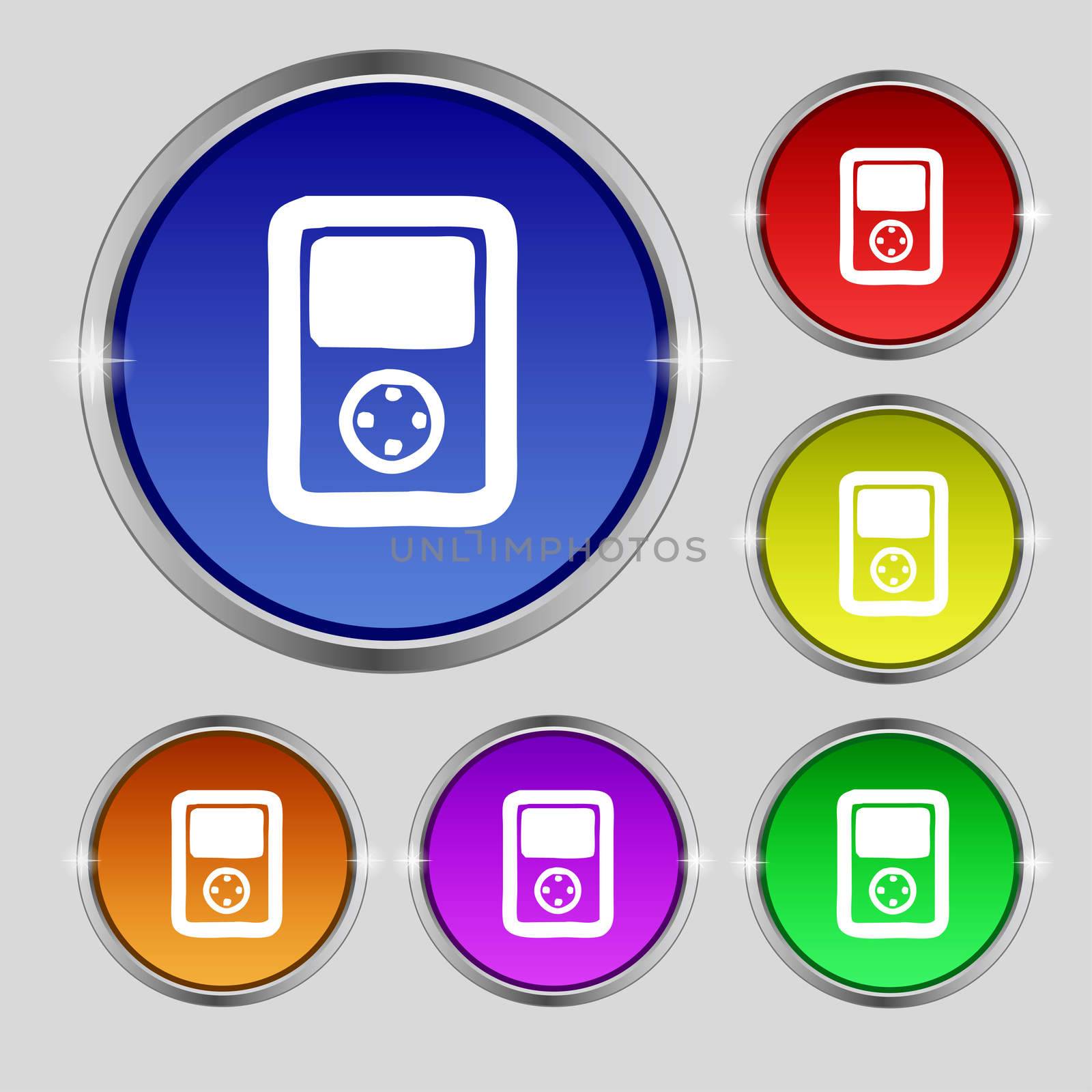 Tetris, video game console icon sign. Round symbol on bright colourful buttons. illustration
