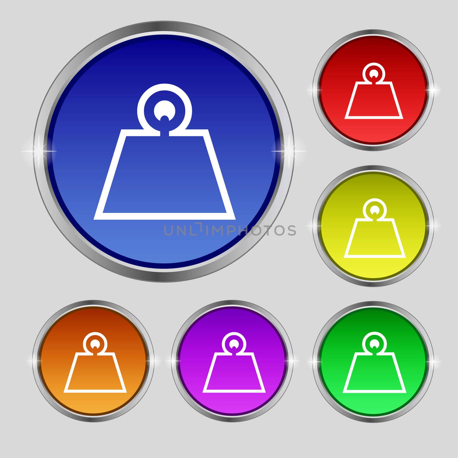 Weight icon sign. Round symbol on bright colourful buttons. illustration