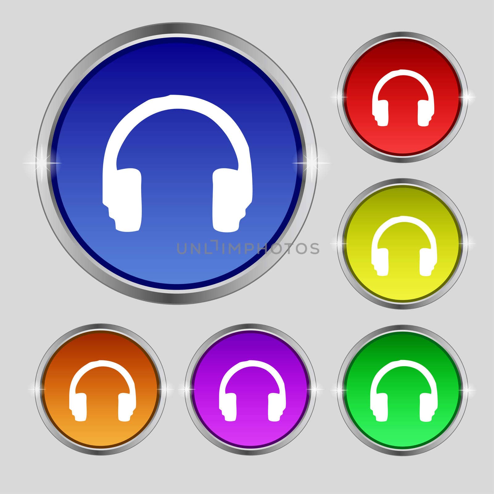 headsets icon sign. Round symbol on bright colourful buttons.  by serhii_lohvyniuk