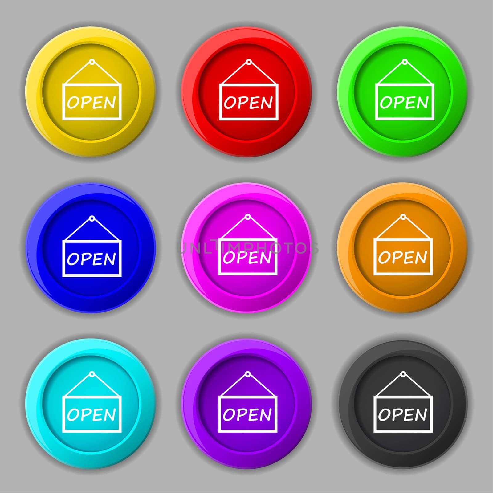 open icon sign. symbol on nine round colourful buttons.  by serhii_lohvyniuk