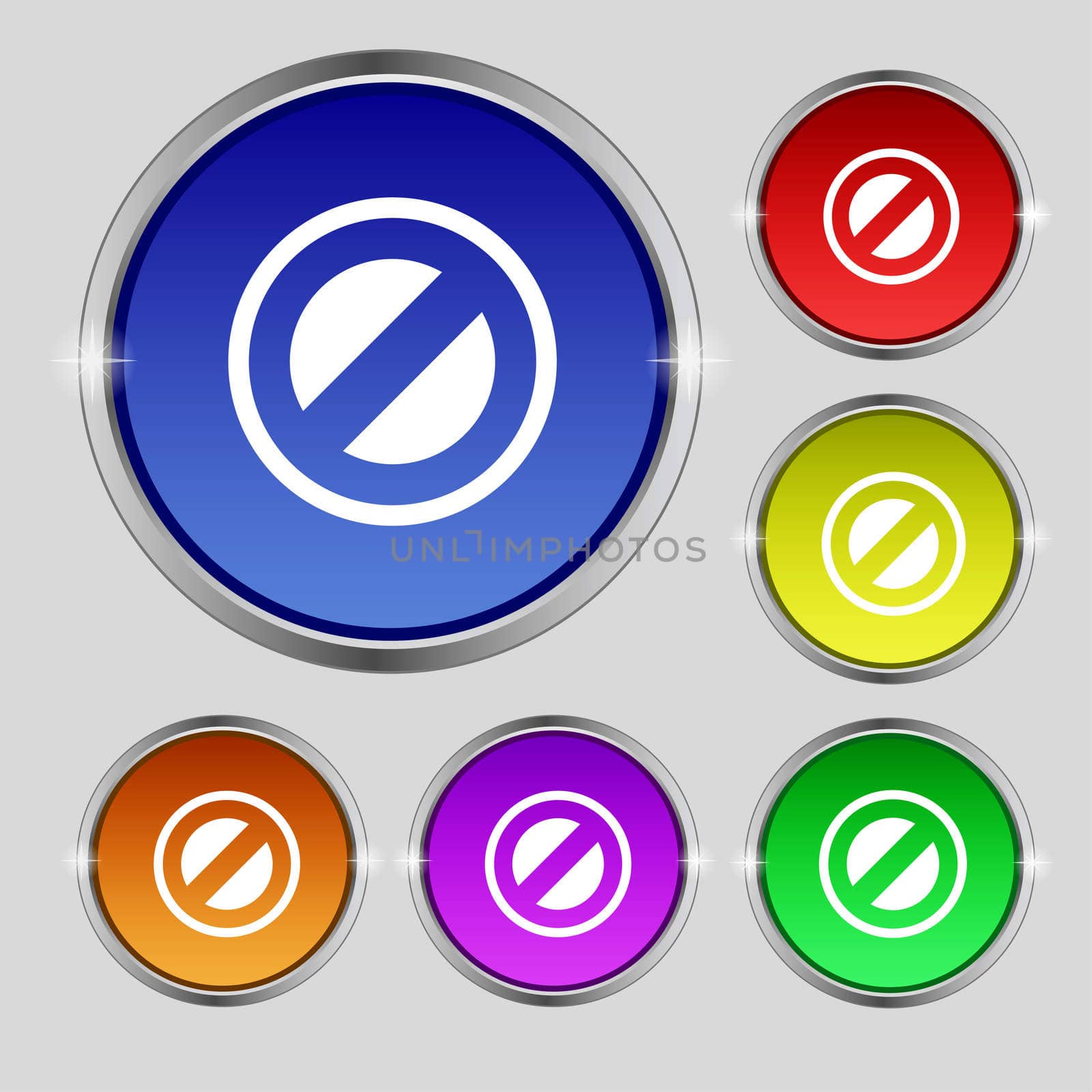 Cancel icon sign. Round symbol on bright colourful buttons. illustration