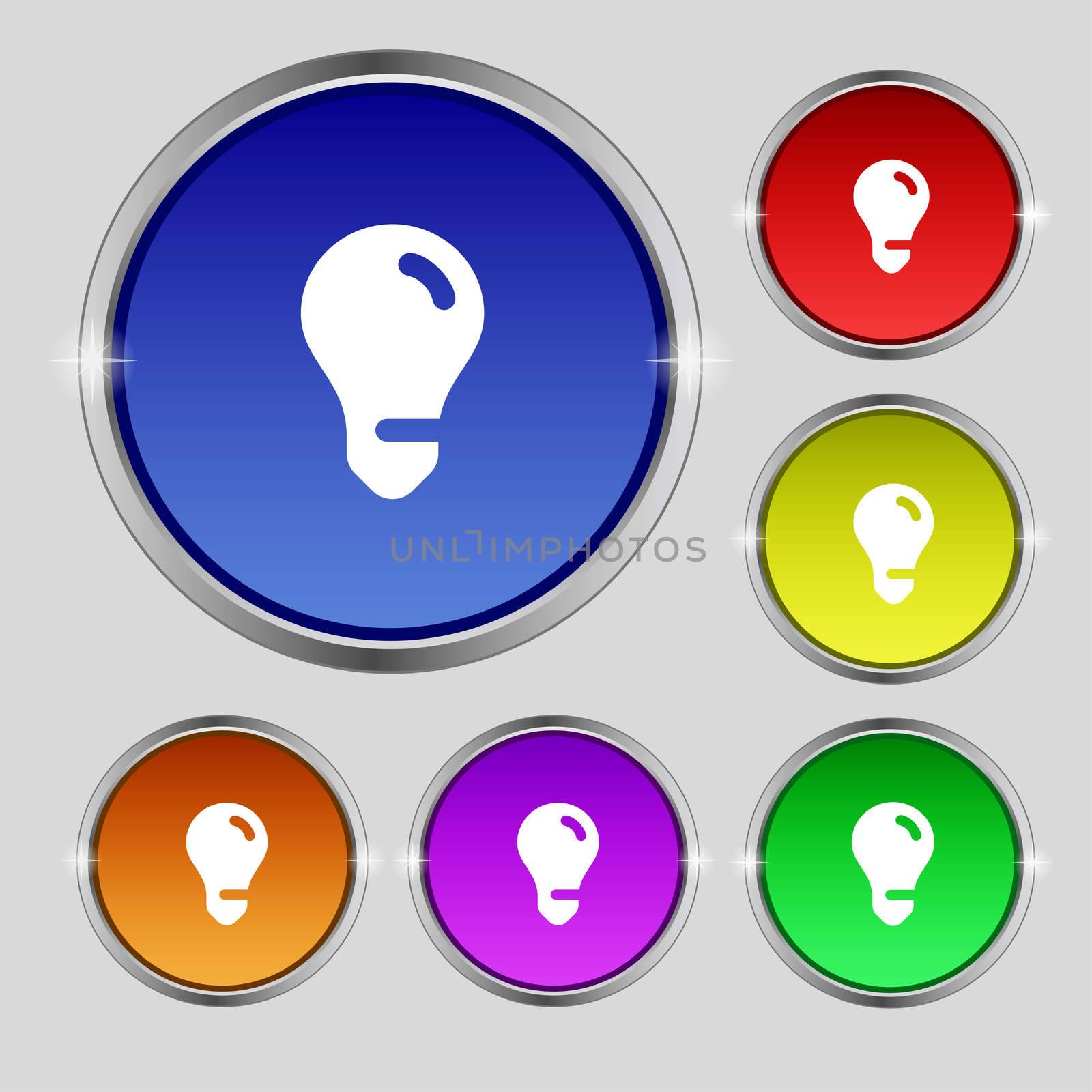 light bulb, idea icon sign. Round symbol on bright colourful buttons. illustration