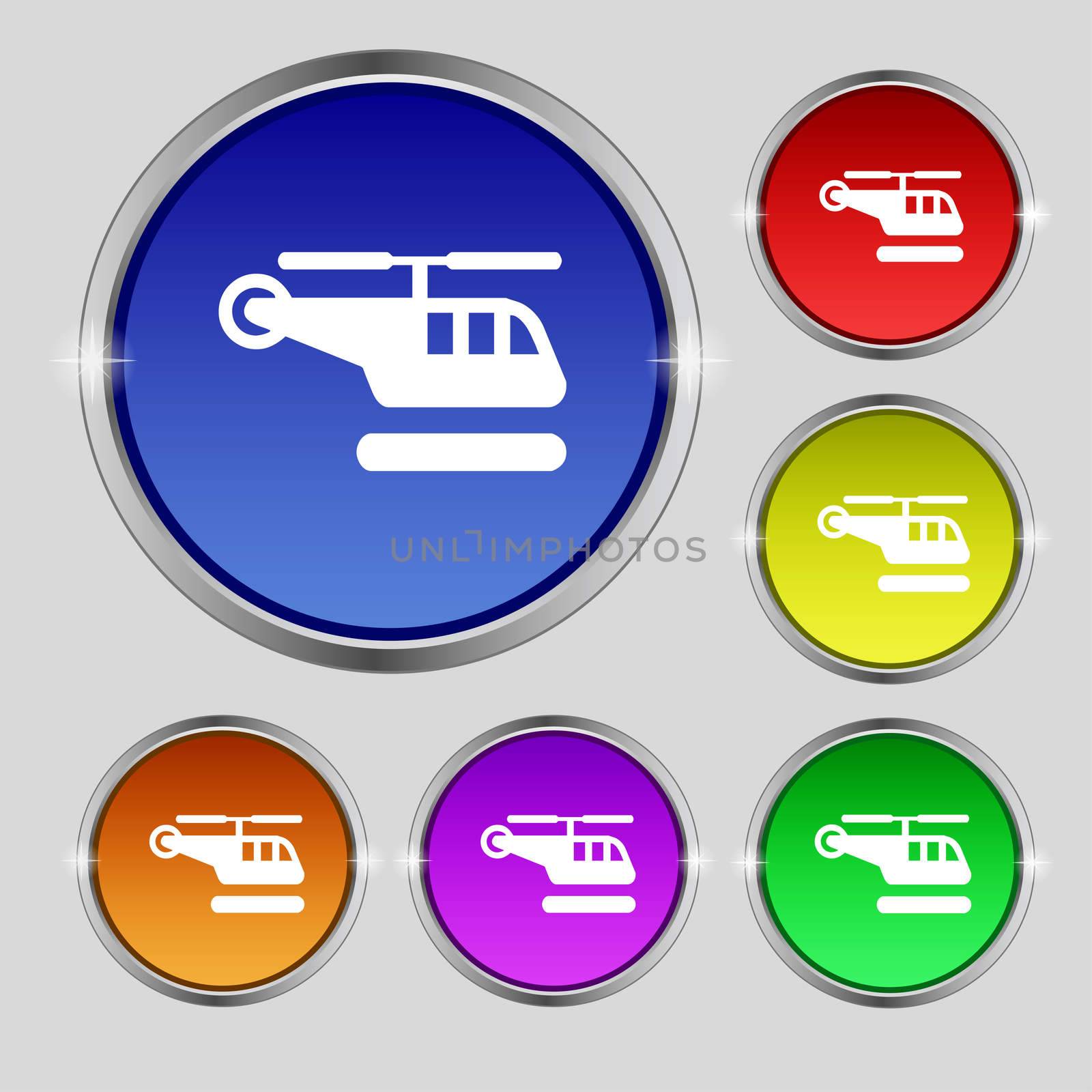 helicopter icon sign. Round symbol on bright colourful buttons. illustration