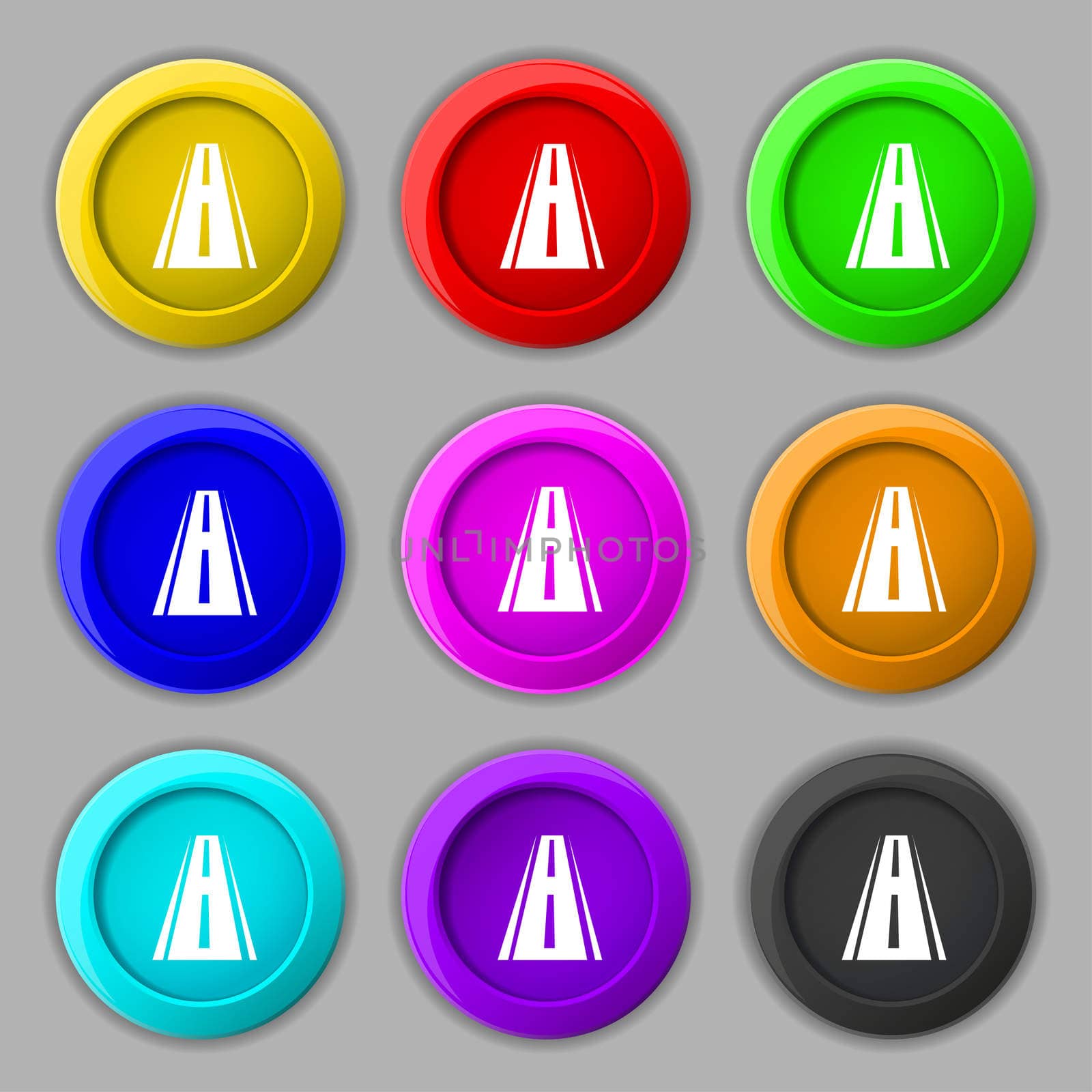 Road icon sign. symbol on nine round colourful buttons.  by serhii_lohvyniuk
