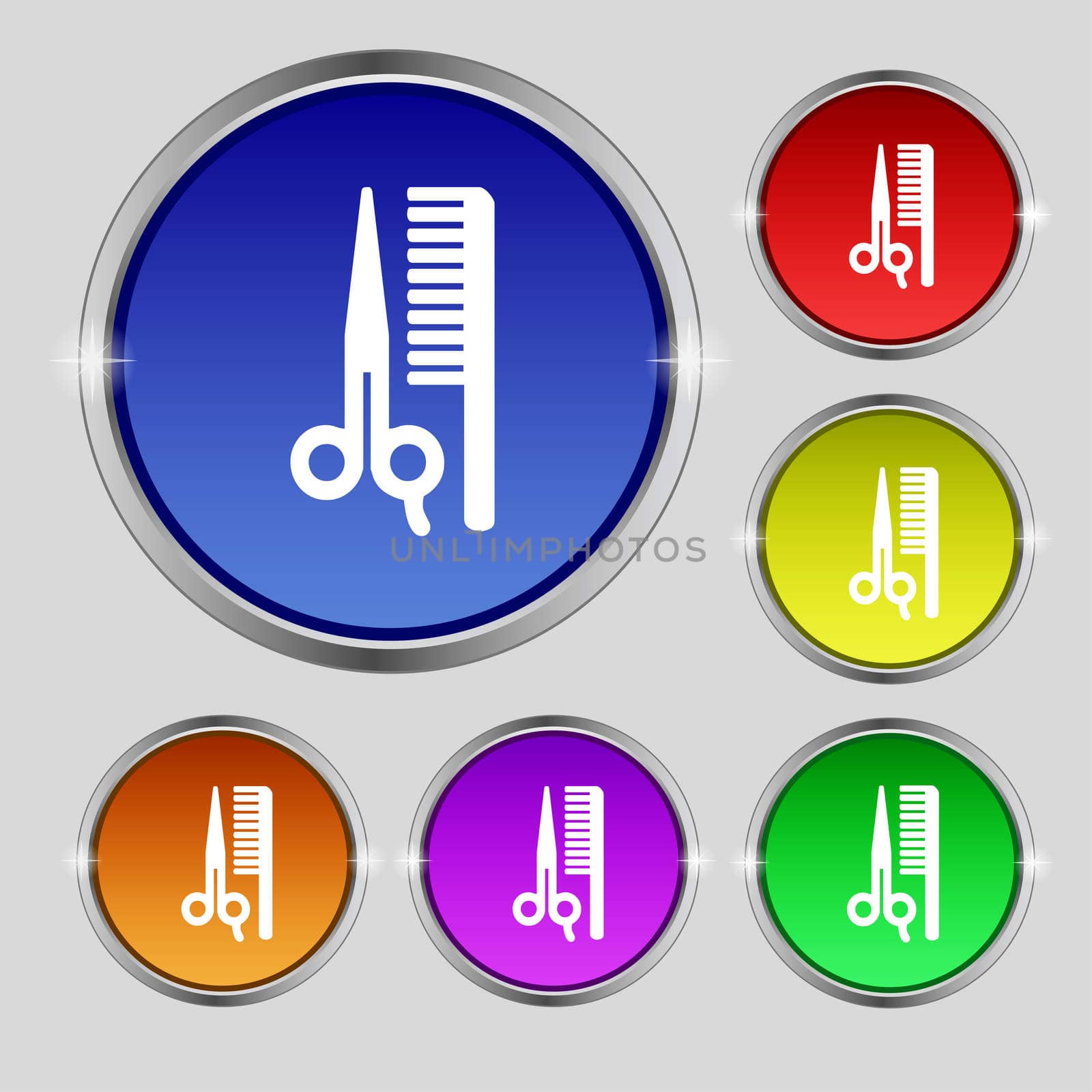 hair icon sign. Round symbol on bright colourful buttons. illustration