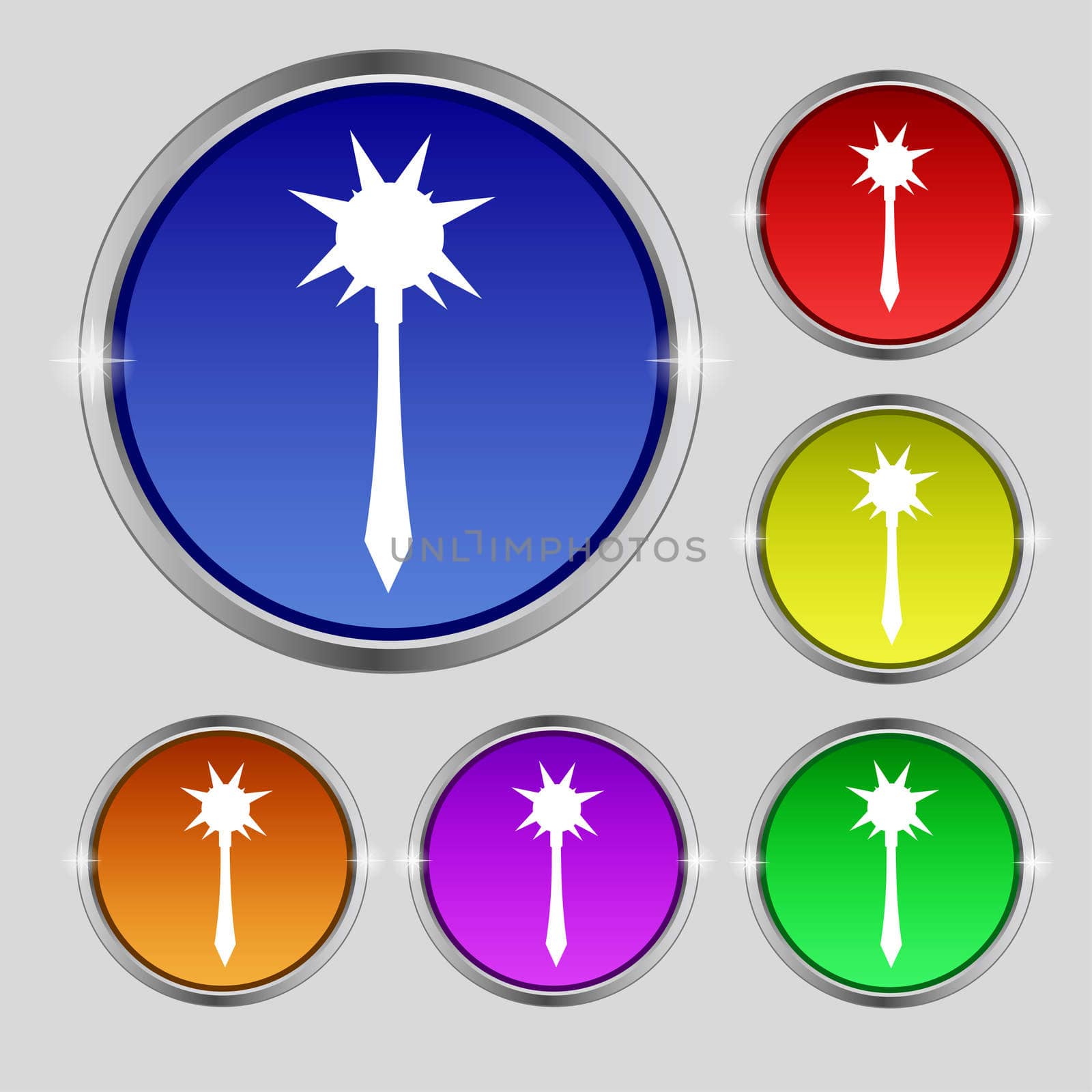 Mace icon sign. Round symbol on bright colourful buttons.  by serhii_lohvyniuk