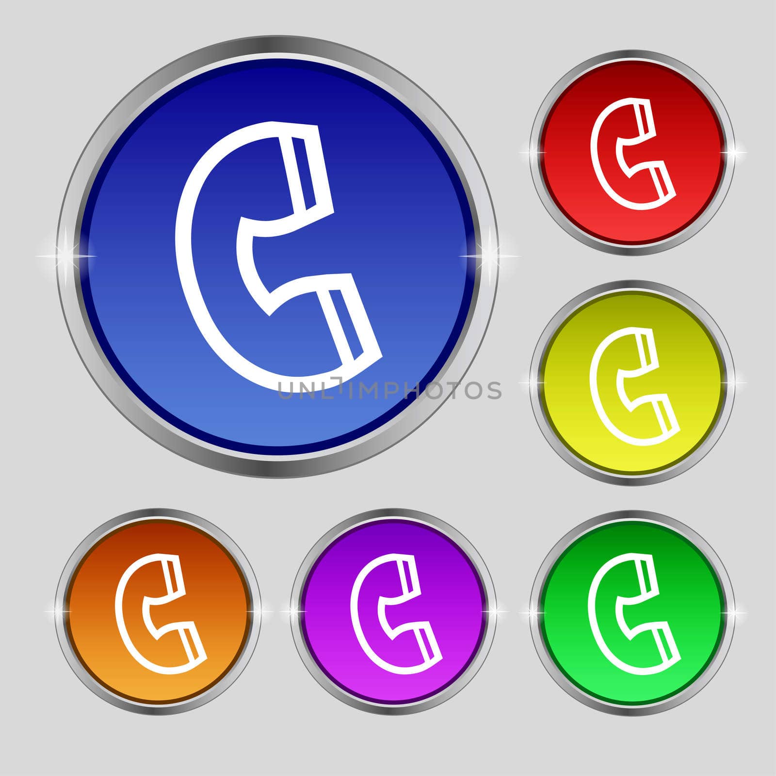 handset icon sign. Round symbol on bright colourful buttons.  by serhii_lohvyniuk
