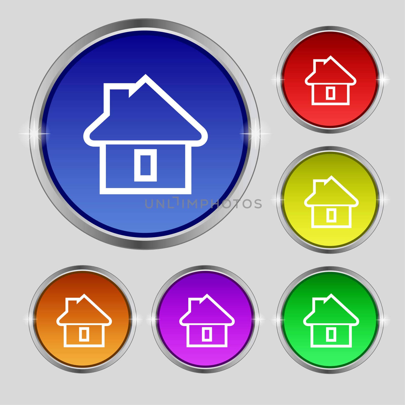 House icon sign. Round symbol on bright colourful buttons. illustration