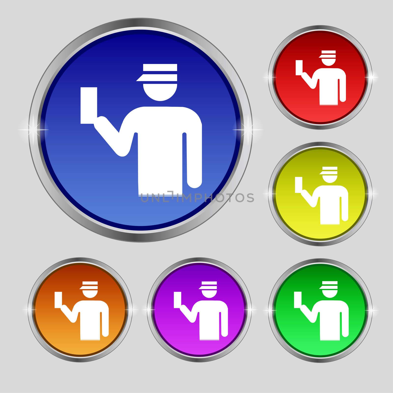 Inspector icon sign. Round symbol on bright colourful buttons.  by serhii_lohvyniuk