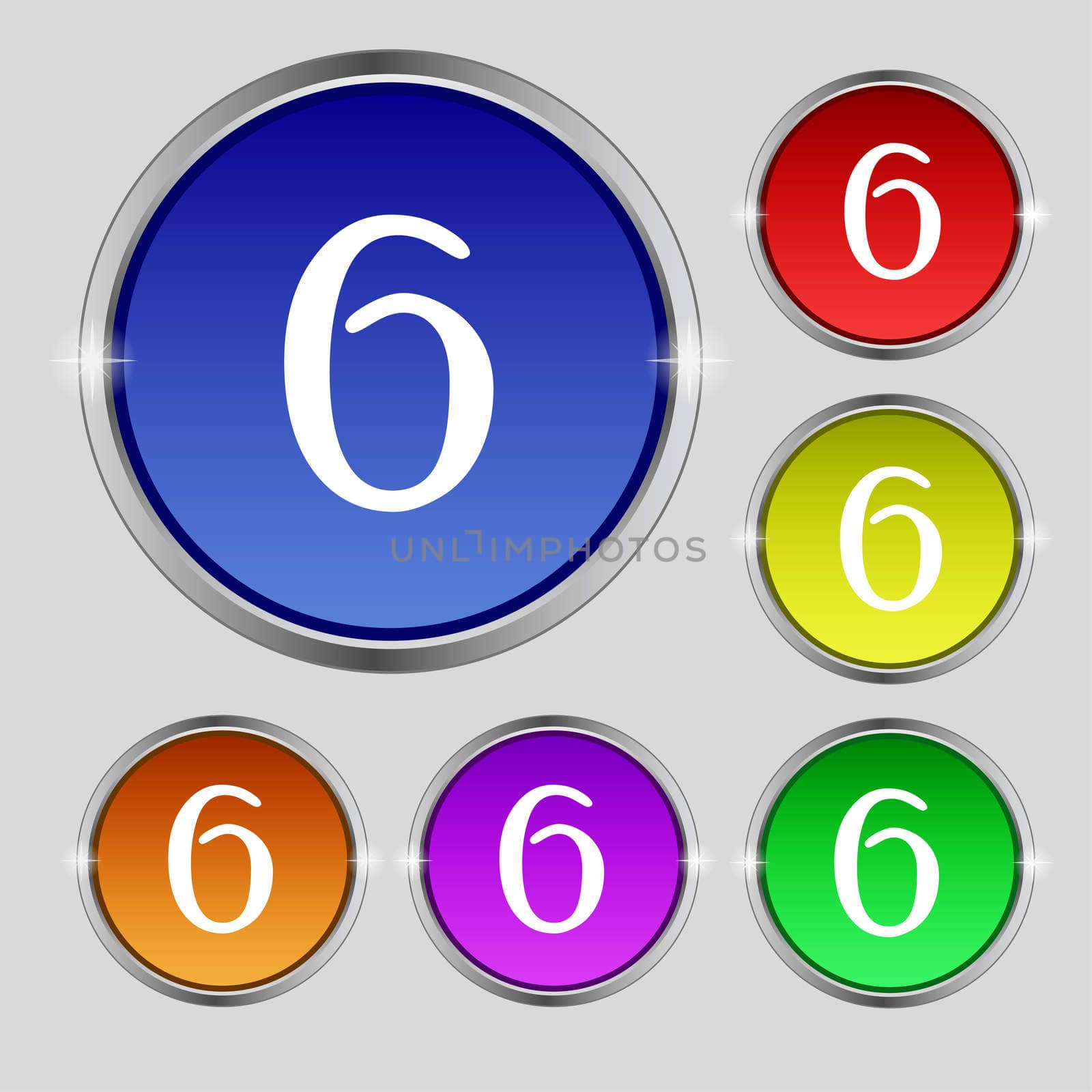 number six icon sign. Set of coloured buttons. illustration