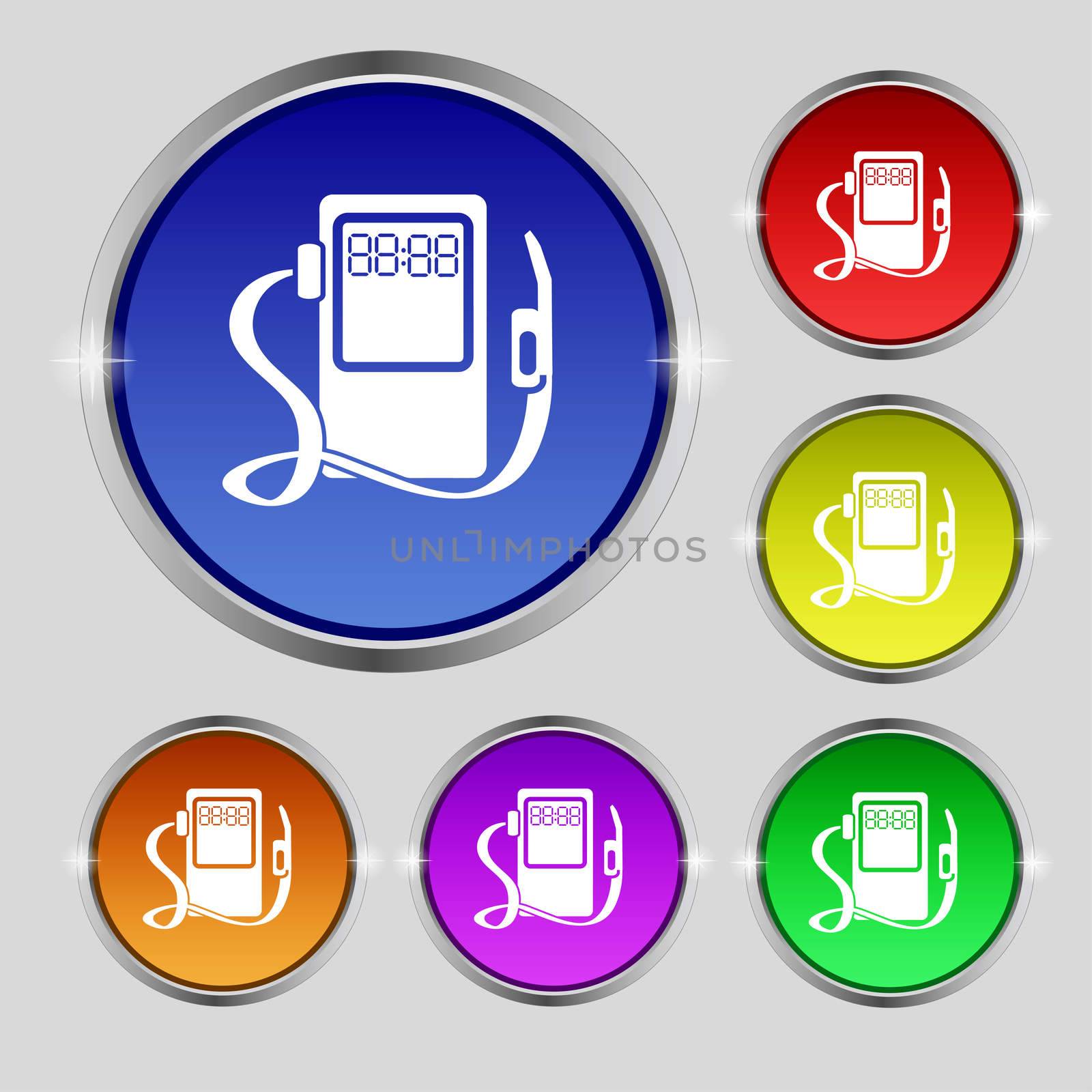 Gas, fuel station sign icon. symbol. Set of colored buttons.  by serhii_lohvyniuk
