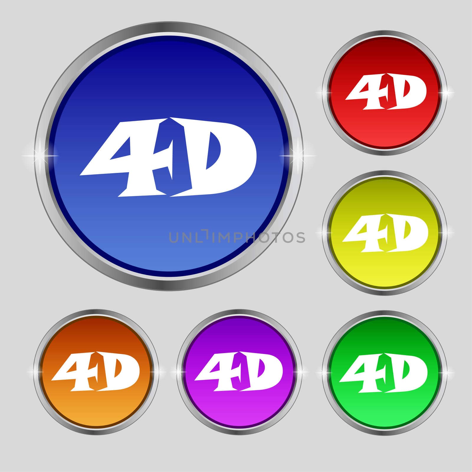 4D sign icon. 4D New technology symbol. Set of colour buttons. illustration