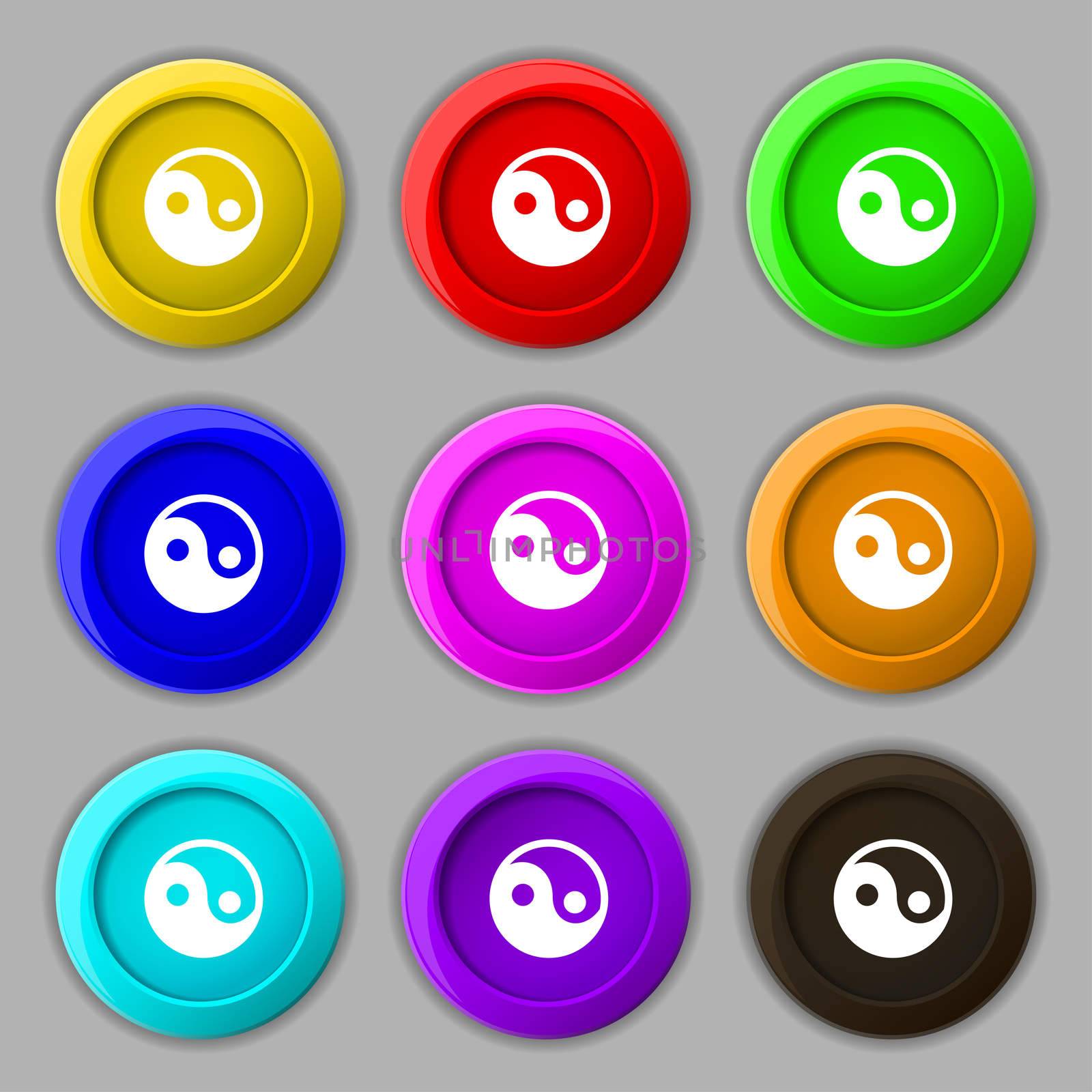 Ying yang icon sign. symbol on nine round colourful buttons.  by serhii_lohvyniuk
