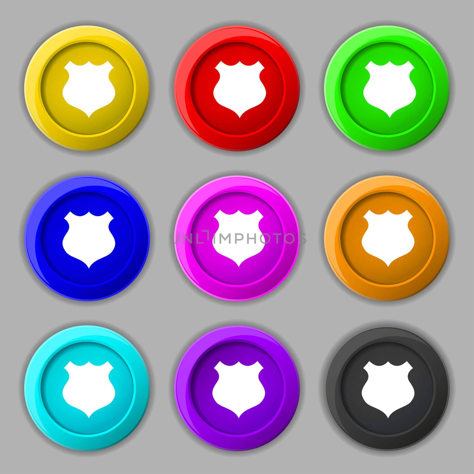 shield icon sign. symbol on nine round colourful buttons. illustration