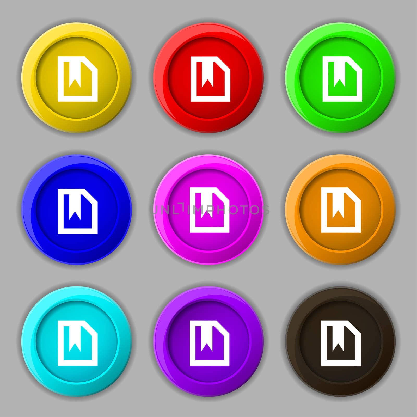 bookmark icon sign. symbol on nine round colourful buttons.  by serhii_lohvyniuk