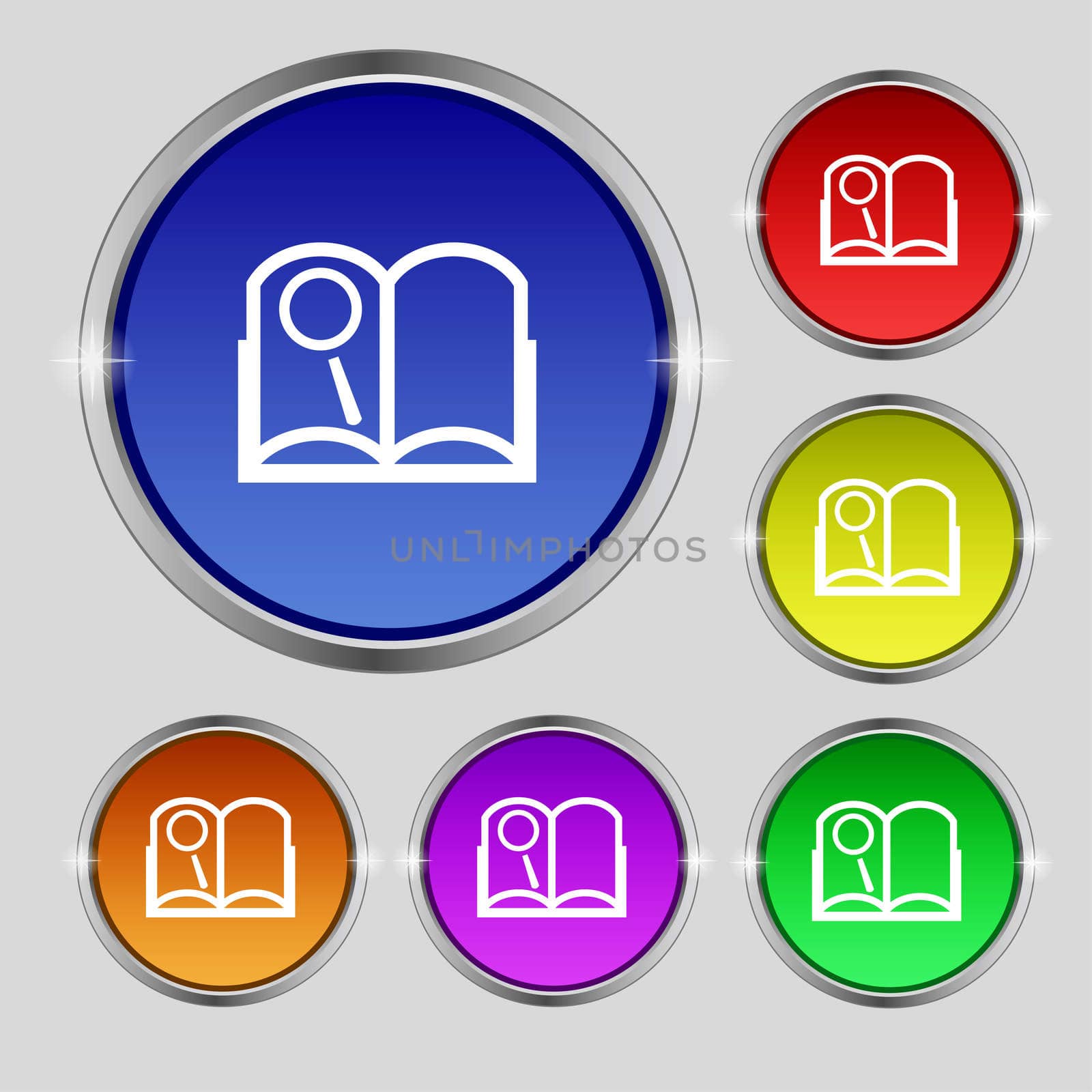 Book sign icon. Open book symbol. Set of colored buttons. illustration