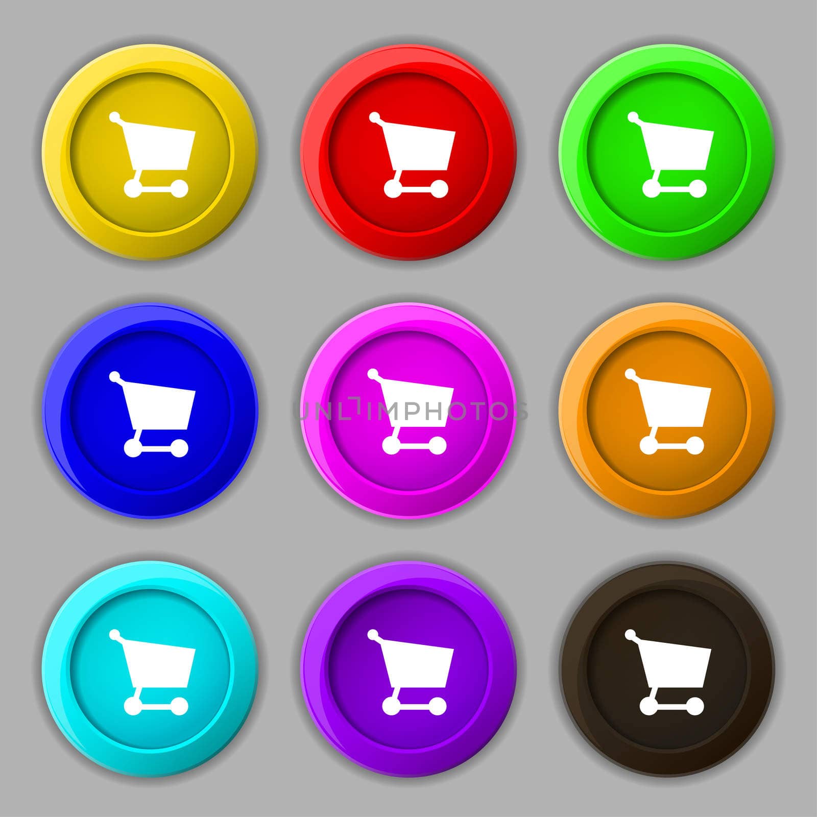 Shopping basket icon sign. symbol on nine round colourful buttons.  by serhii_lohvyniuk