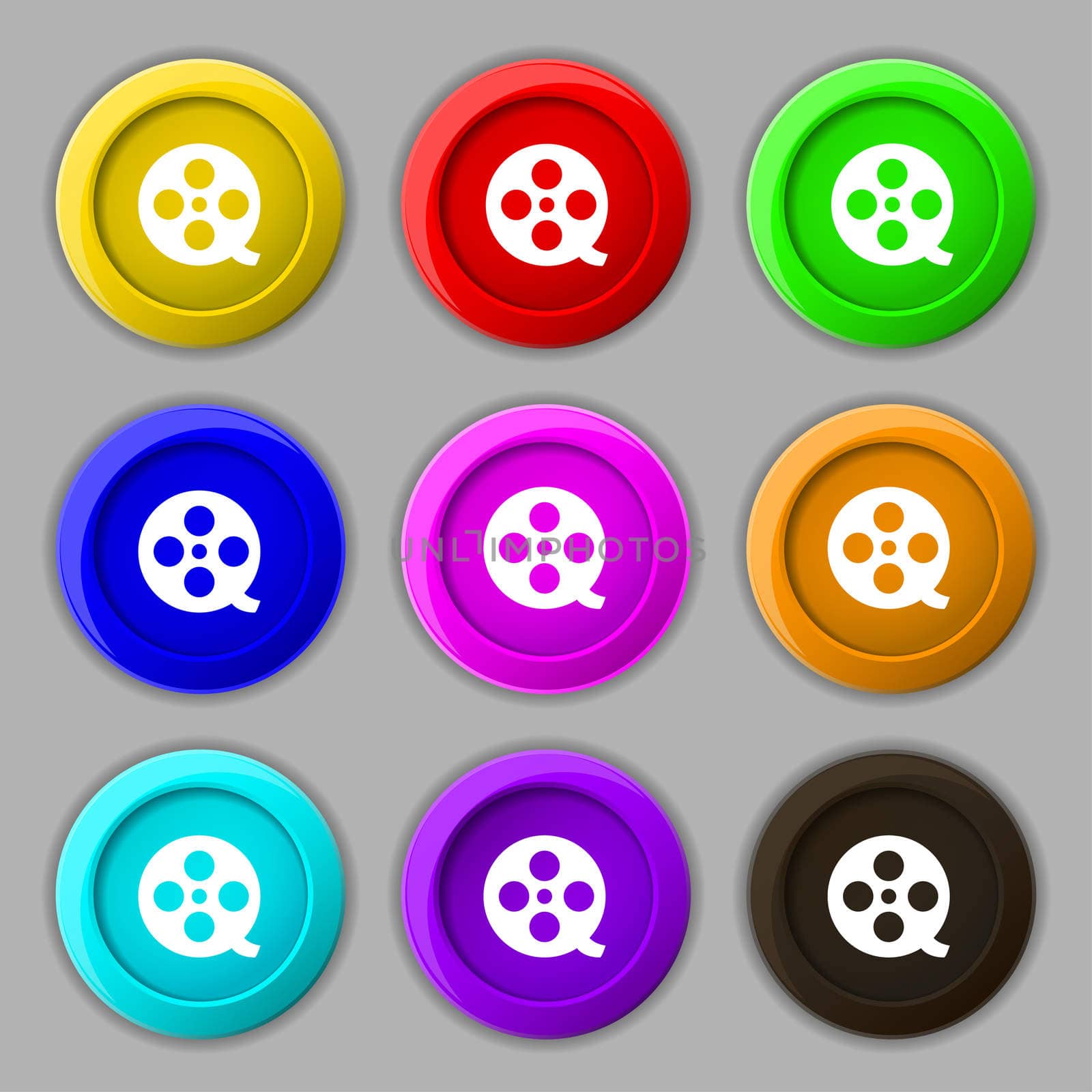 Film icon sign. symbol on nine round colourful buttons. illustration